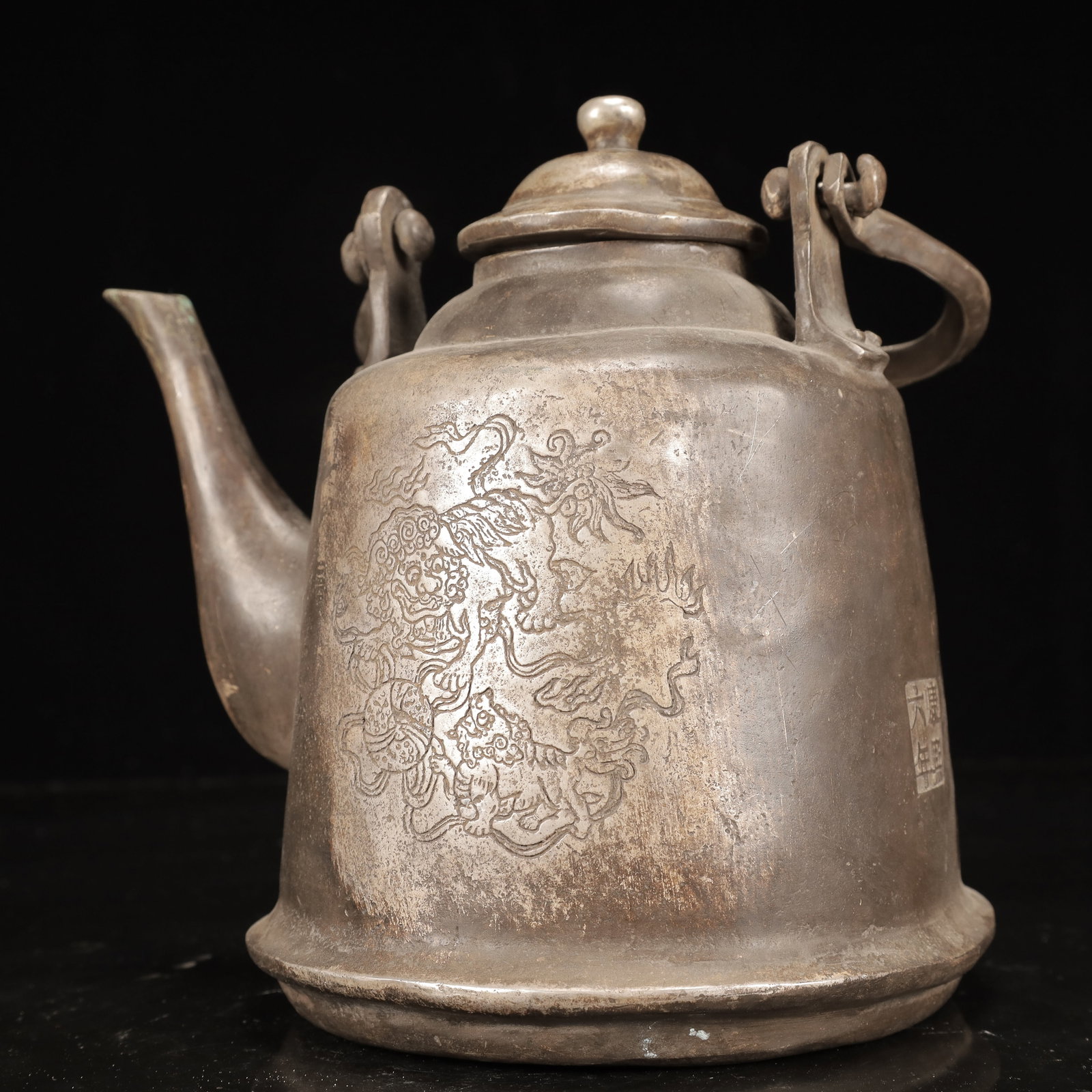 An Exquisite Silver-Plated Bronze Auspicious Beast Pattern Ewer - 6