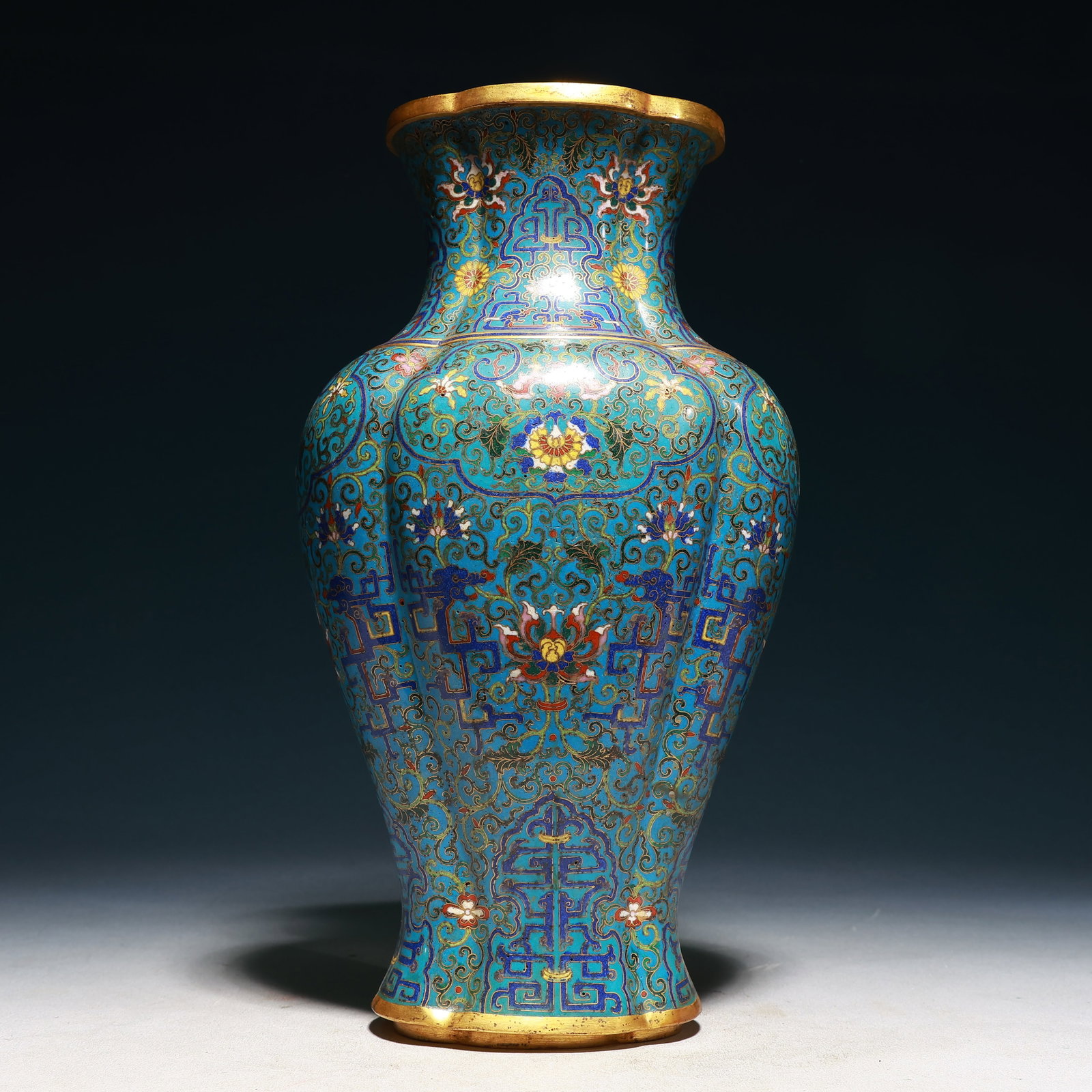 A Rare Cloisonne Lotus and Chi-Dragon Pattern Vase: A Rare Cloisonne Lotus and Chi-Dragon Pattern Vase,Qing Dynasty,China,Size:6.7inx5.5inx13in,Weight:1750g 景泰蓝缠枝莲螭龙纹瓶,中ࢲ