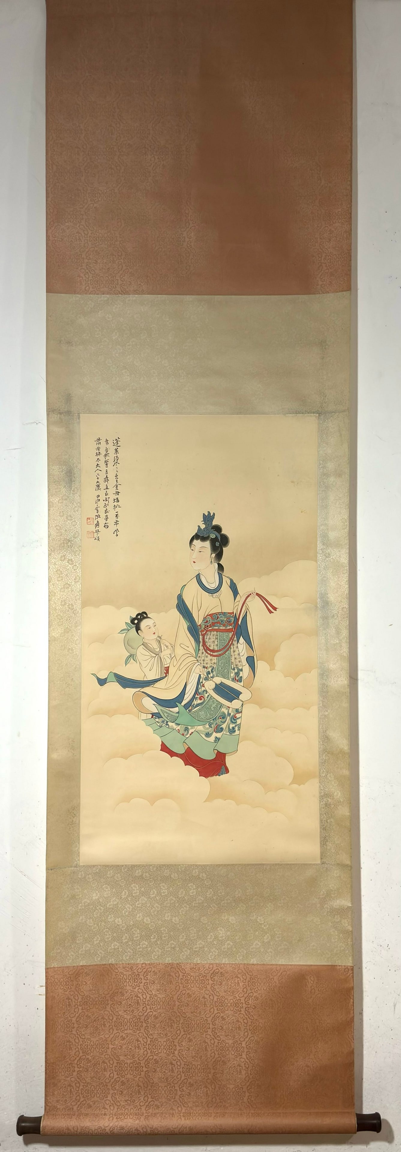 A Chinese Vertical Scroll Ink Painting of Woman on Paper,Zhang Daqian: A Chinese Vertical Scroll Ink Painting of Woman on Paper,Zhang Daqian,Size:(Without frame)35.6inx18.9in 一幅中国水墨仕女图立轴,张