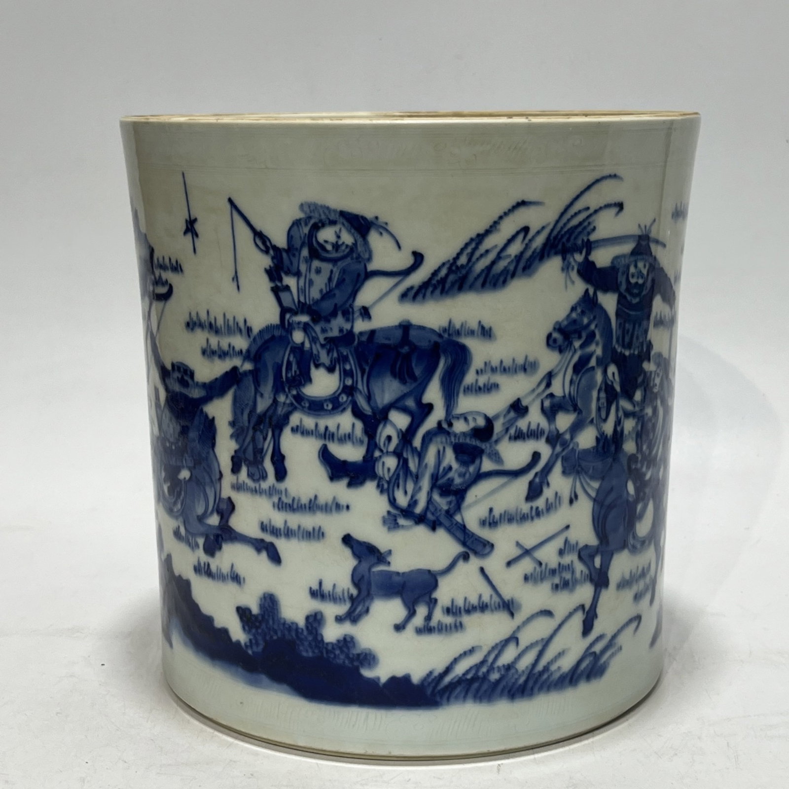 An Exquisite Blue and White Character and Story Pattern Brush Pot: An Exquisite Blue and White Character and Story Pattern Brush Pot,Ming Dynasty,China,Size:8.2in 青花人物故事纹笔筒,中国明代