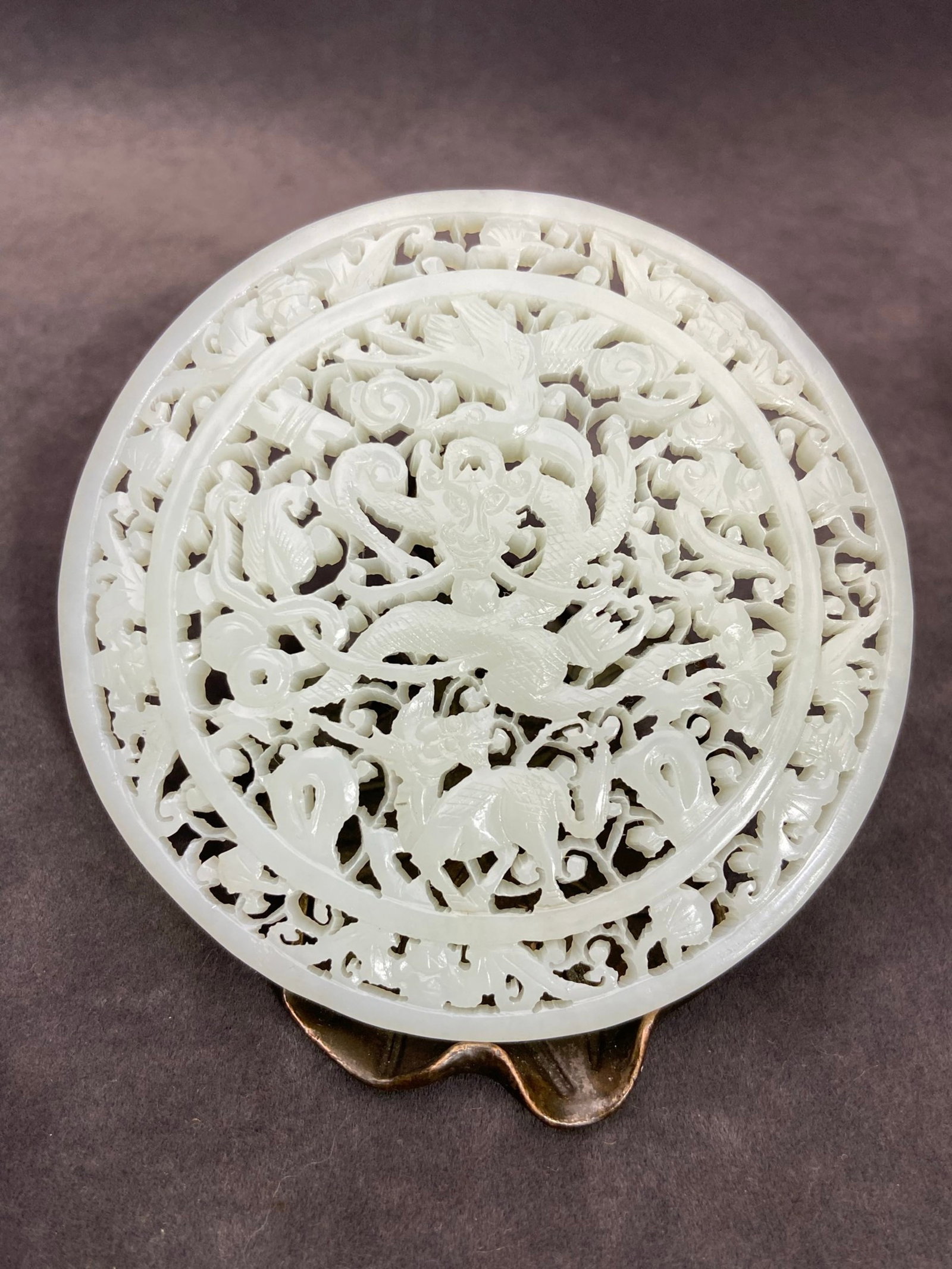 An Exquisite White Jade Hollow Kylin Crane Dragon Pattern Pendant: An Exquisite White Jade Hollow Kylin Crane Dragon Pattern Pendant,Qing Dynasty,China,Size:93mmx7mm,Weight:85g