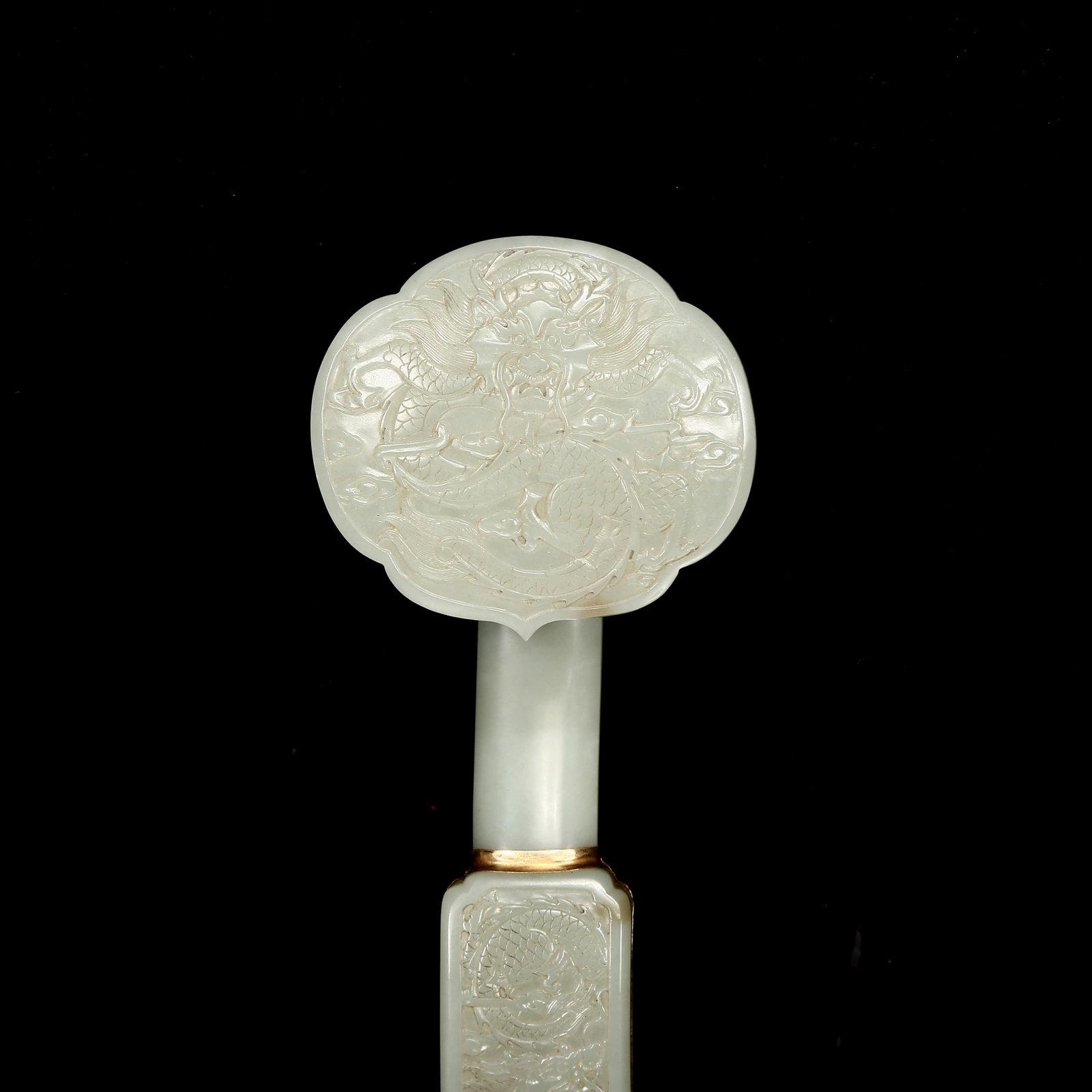 A Rare White Jade Dragon Pattern Ruyi - 2