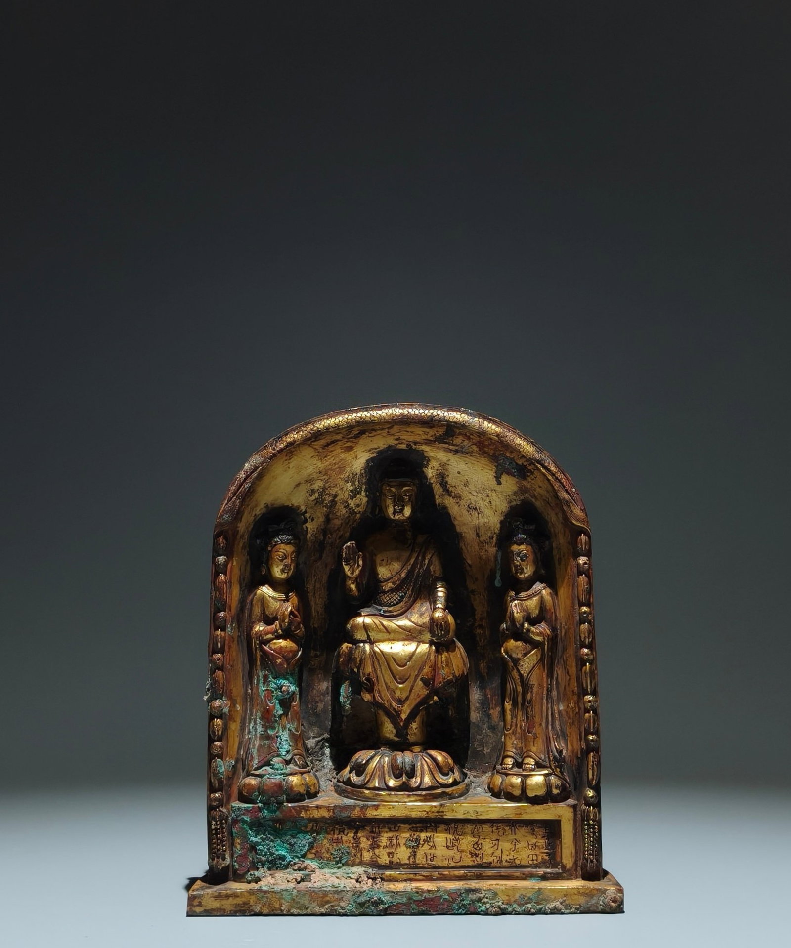 A Solemn Gilt Bronze Statue of Bodhisattva,With Inscription: A Solemn Gilt Bronze Statue of Bodhisattva,With Inscription,The Northern and Southern Dynasties,China,Size:7.9inx6.7inx3.1in