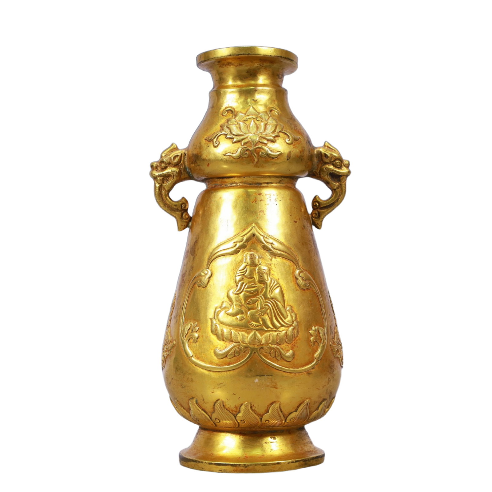 A Rare Gilt Bronze Arhat Pattern Double-Ears Vase (1 of 10)