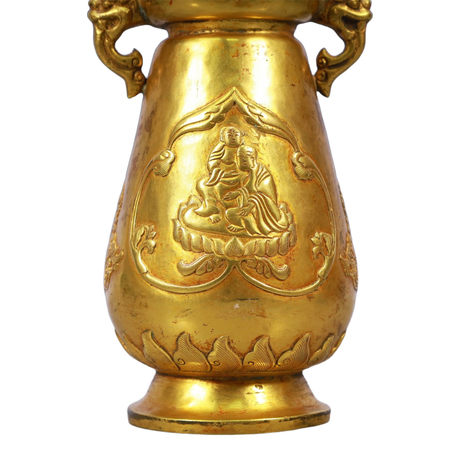 A Rare Gilt Bronze Arhat Pattern Double-Ears Vase - 3