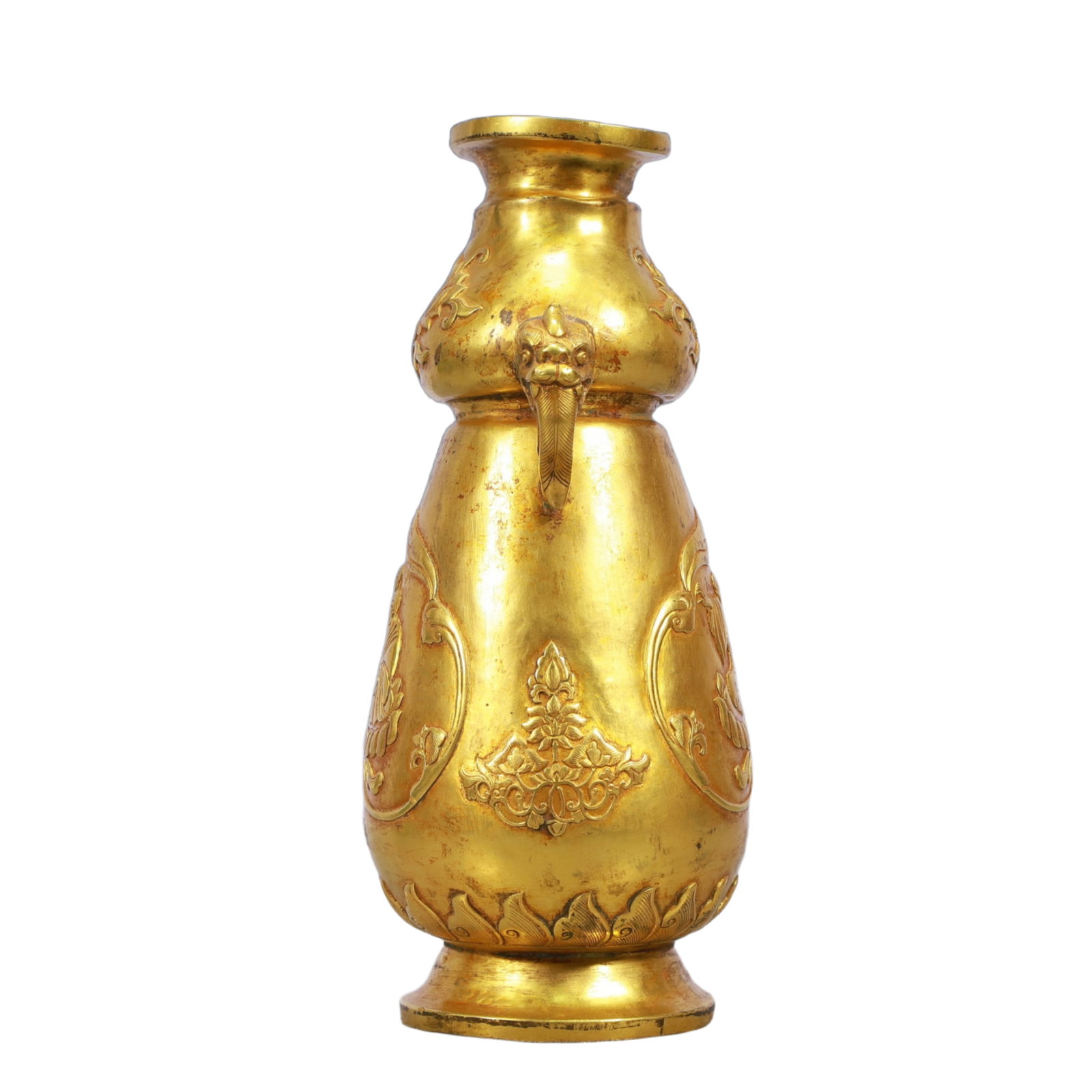 A Rare Gilt Bronze Arhat Pattern Double-Ears Vase - 5