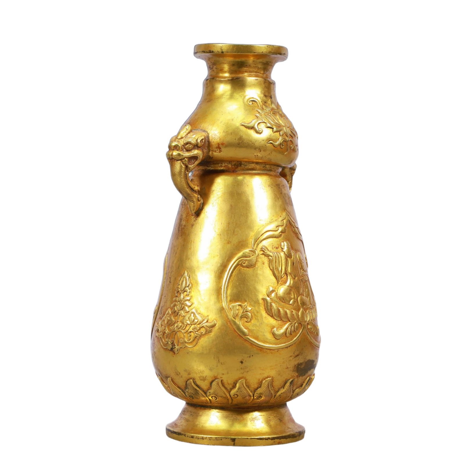 A Rare Gilt Bronze Arhat Pattern Double-Ears Vase - 6