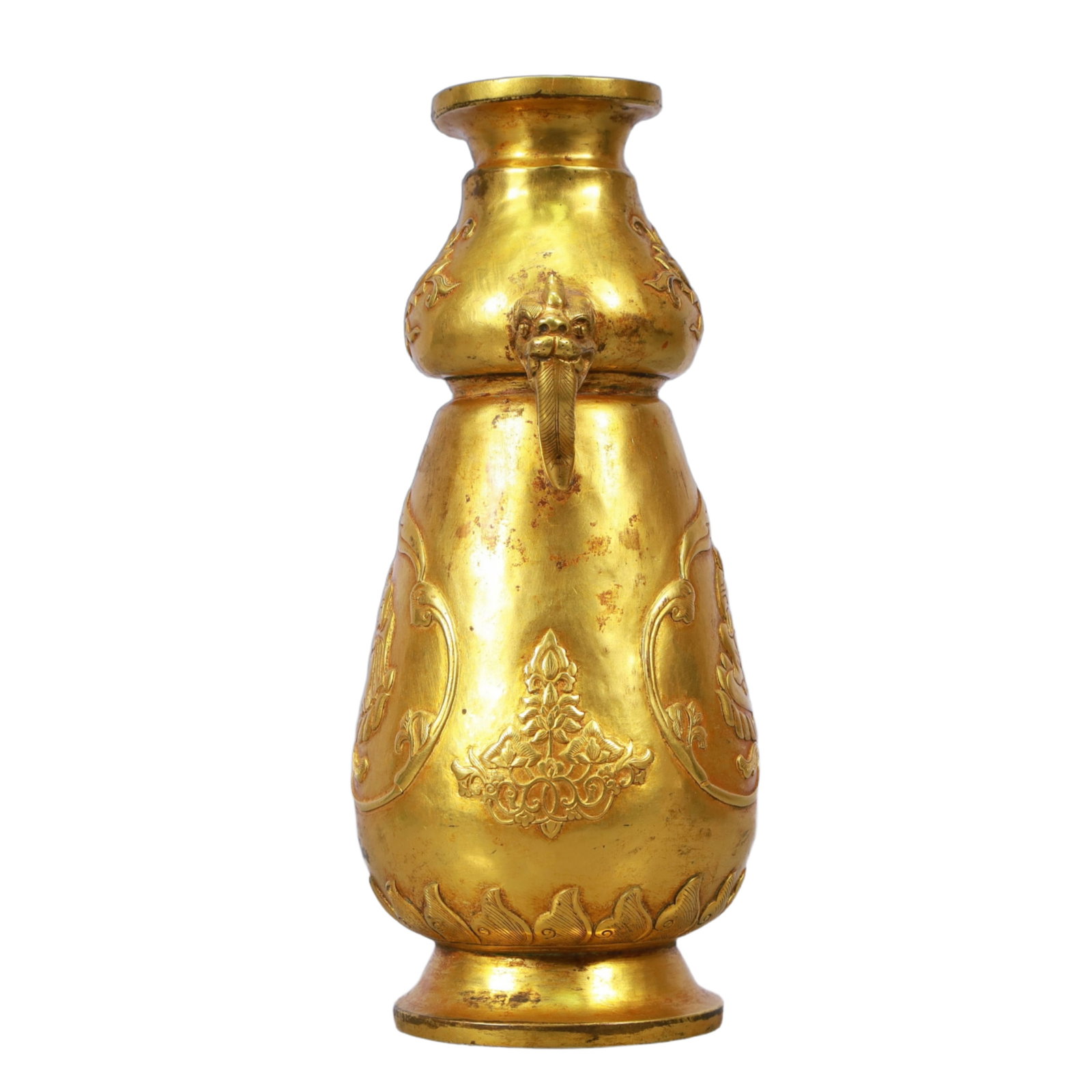 A Rare Gilt Bronze Arhat Pattern Double-Ears Vase - 8