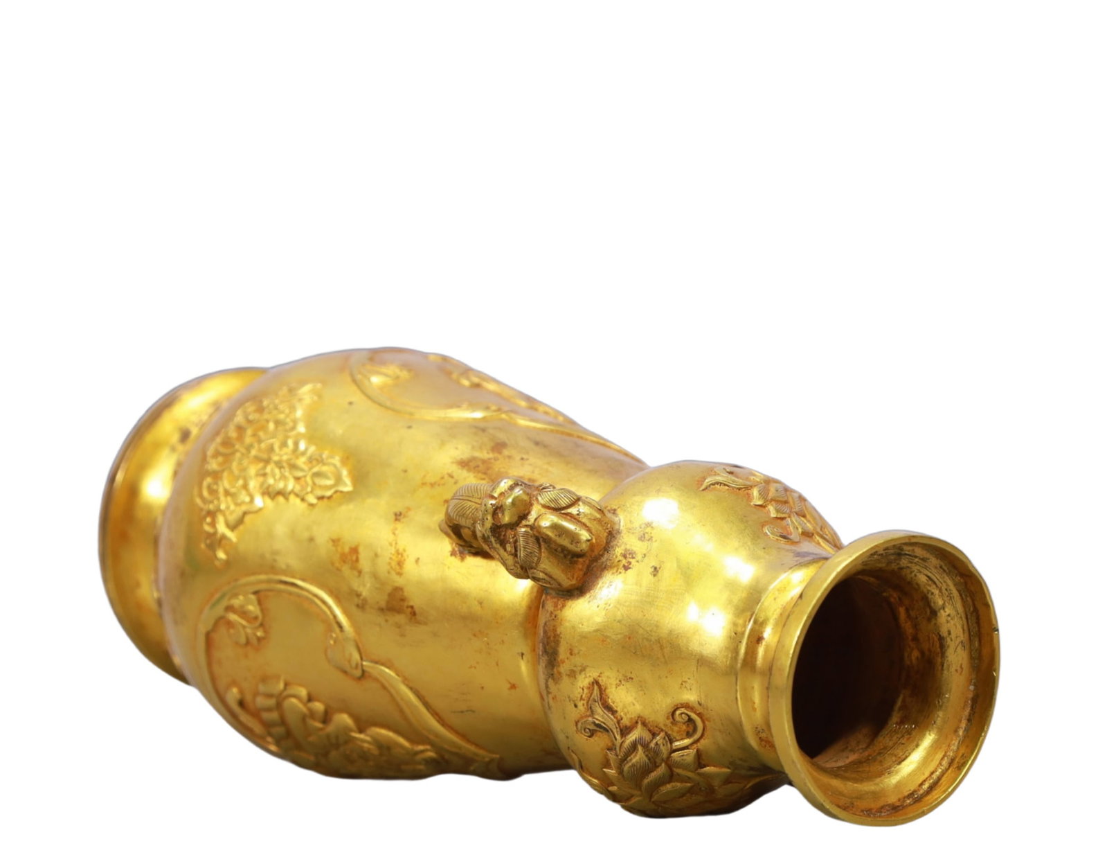 A Rare Gilt Bronze Arhat Pattern Double-Ears Vase - 9