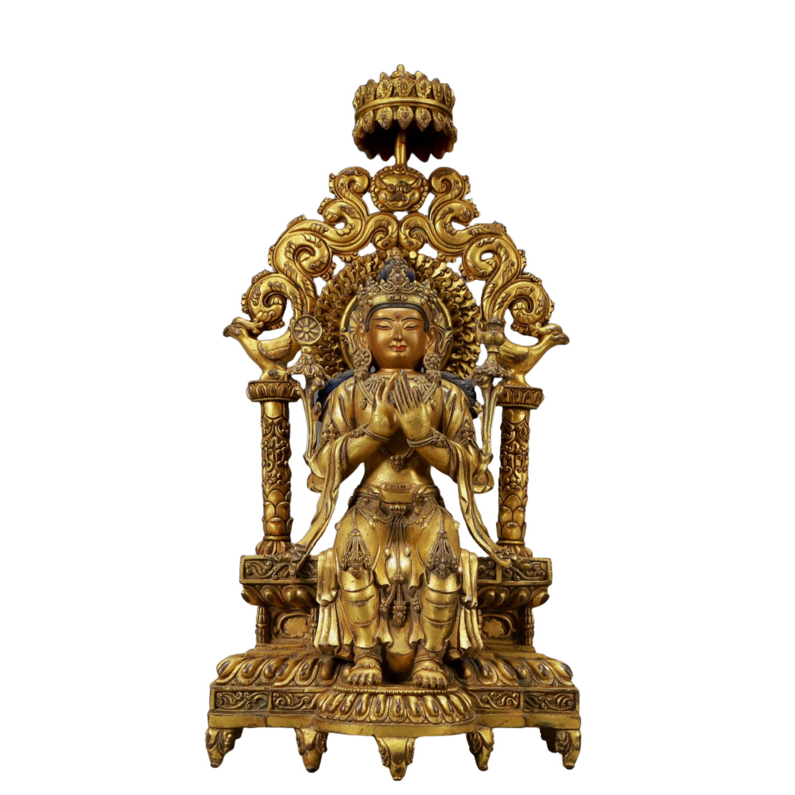A Solemn Gilt Bronze Statue of Maitreya Buddha: A Solemn Gilt Bronze Statue of Maitreya Buddha,Ming Dynasty, China,Size:9.1inx6.3inx16.9in,Weight:8900g 铜鎏金弥勒佛像,中国明代