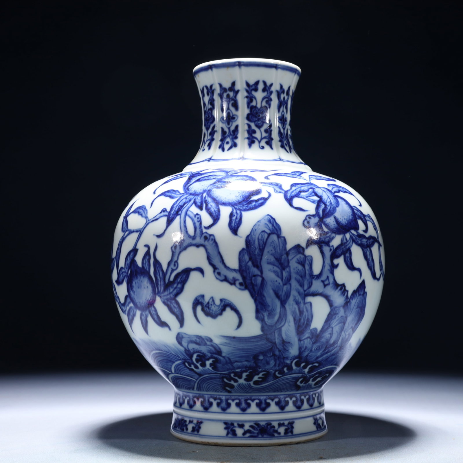 An Exquisite Blue and White Bats and Peach Pattern Vase (1 of 10)
