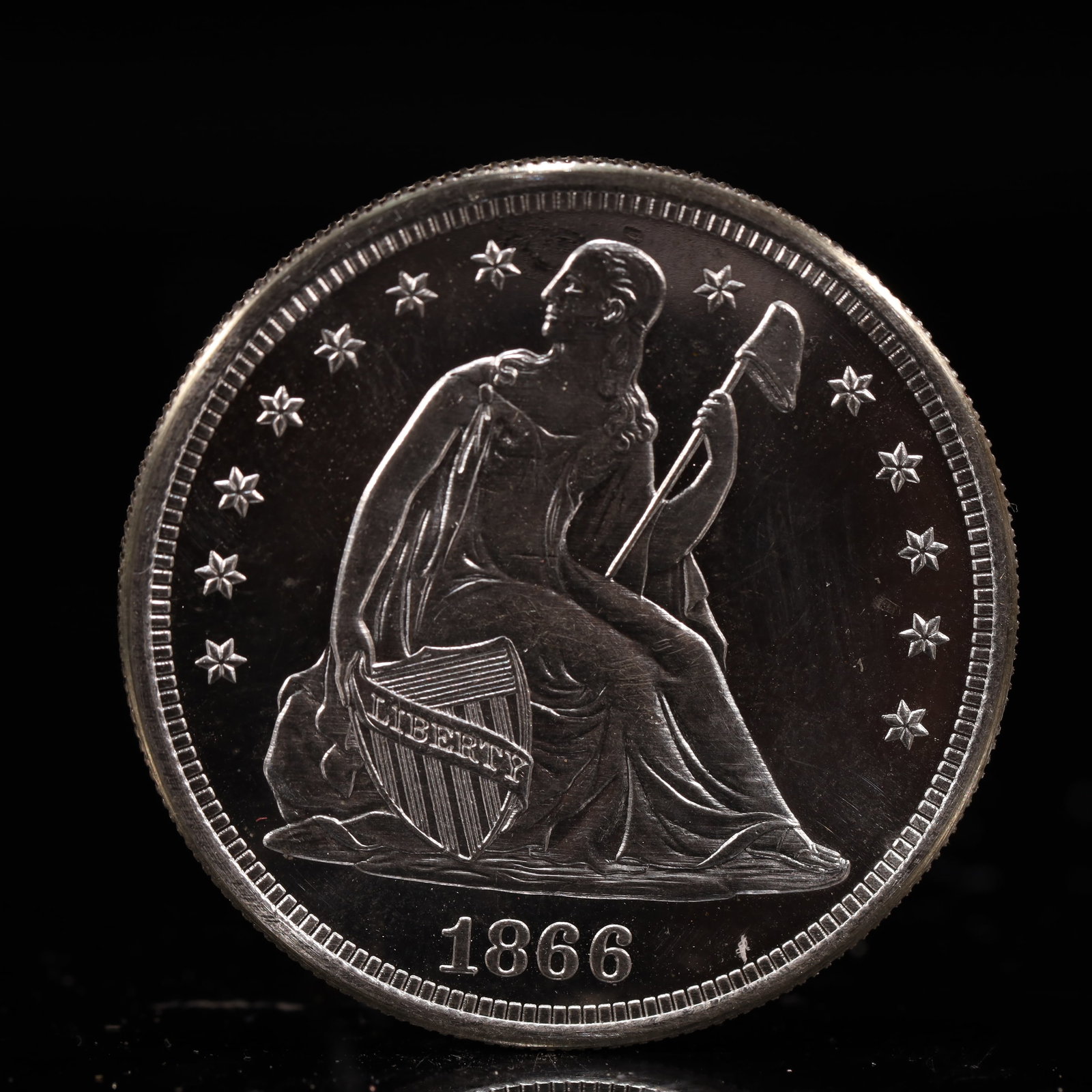 USA One Dollar 1866 Coin: American coin. IN GOD WE TRUST / LIBERTY / 1866 / UNITED STATES OF AMERICA / ONE DOL. Weight:26.9g.
