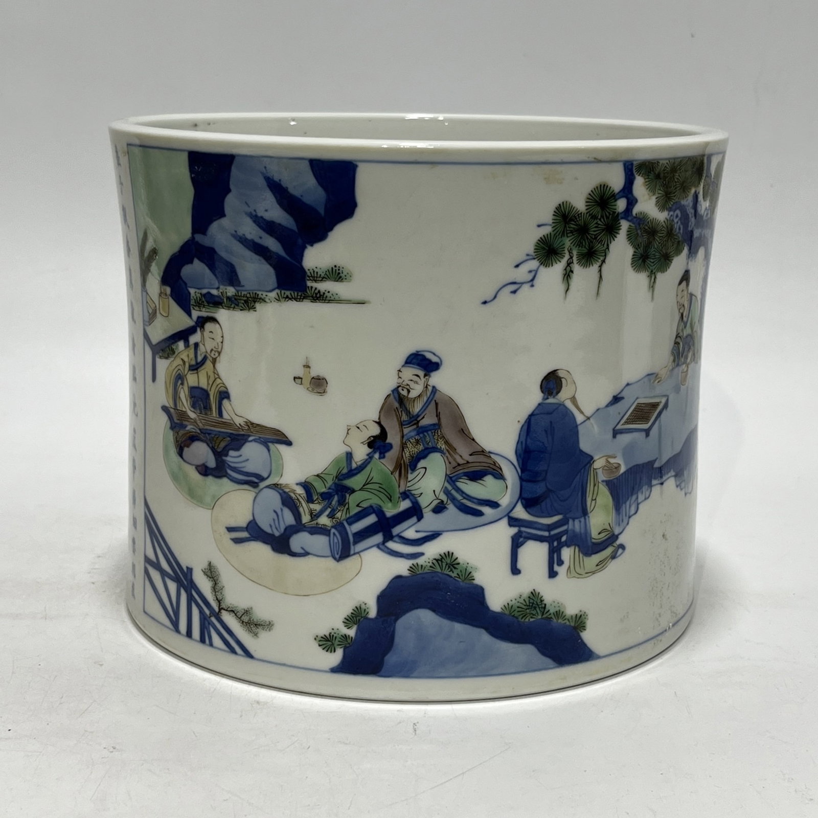 An Exquisite Wucai Character and Story Pattern Brush Pot,With Poem (1 of 10)