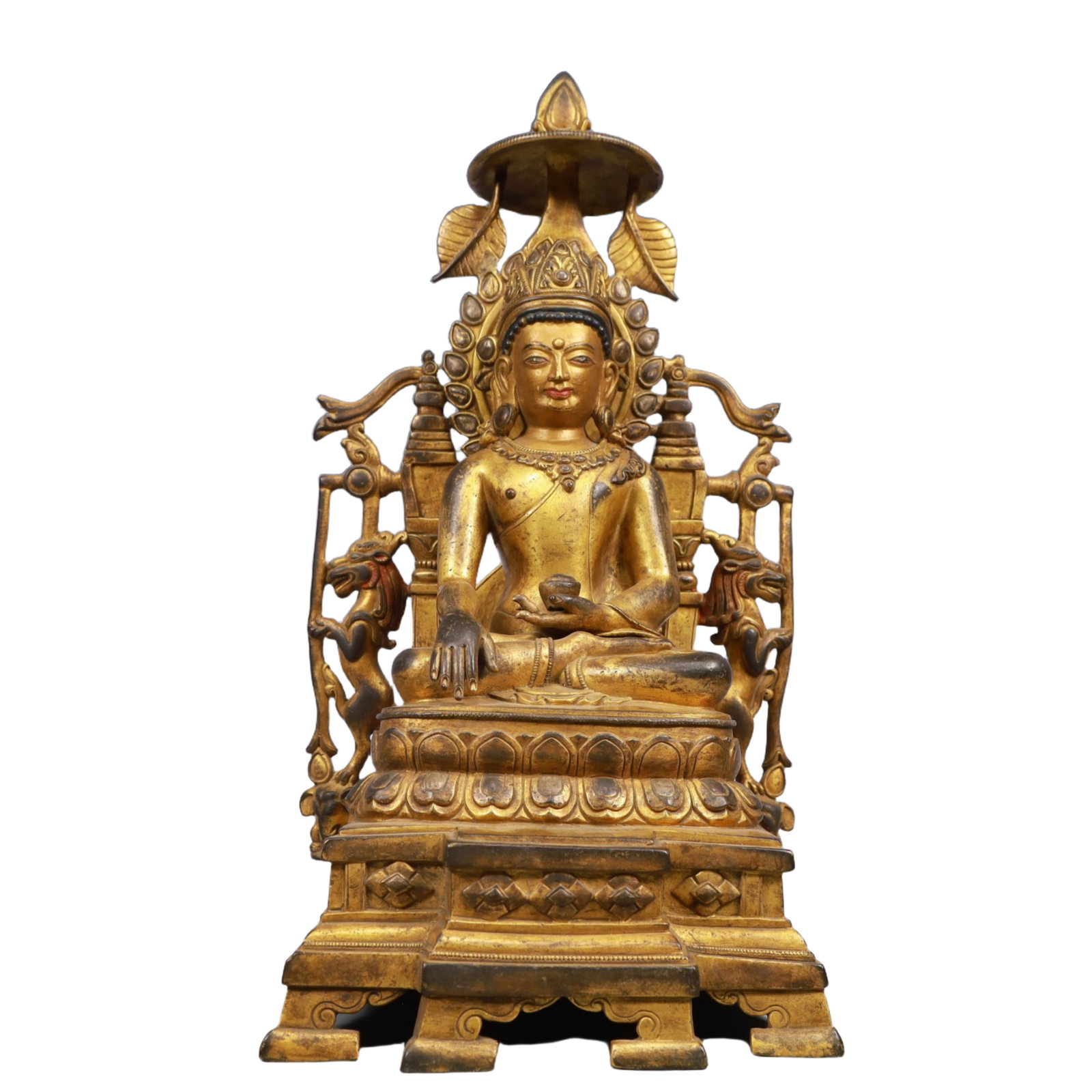 A Solemn Gilt Bronze Statue of Amitayus, With Inscription: A Solemn Gilt Bronze Statue of Amitayus, With Inscription, Qing Dynasty, China, Size:7.9inx5.9inx14.8in, Weight:5250g 铜鎏金无量寿佛像,带铭&