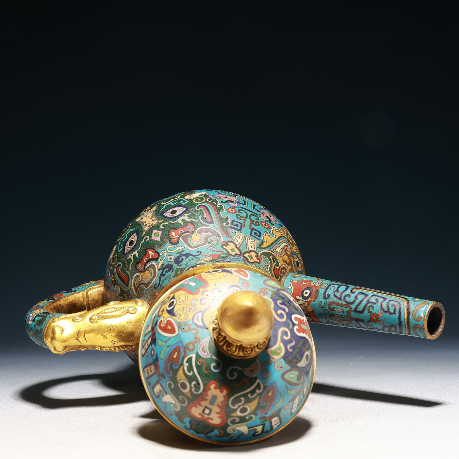 A Huge Cloisonne Beast-Face Pattern Tripod Teapot - 11