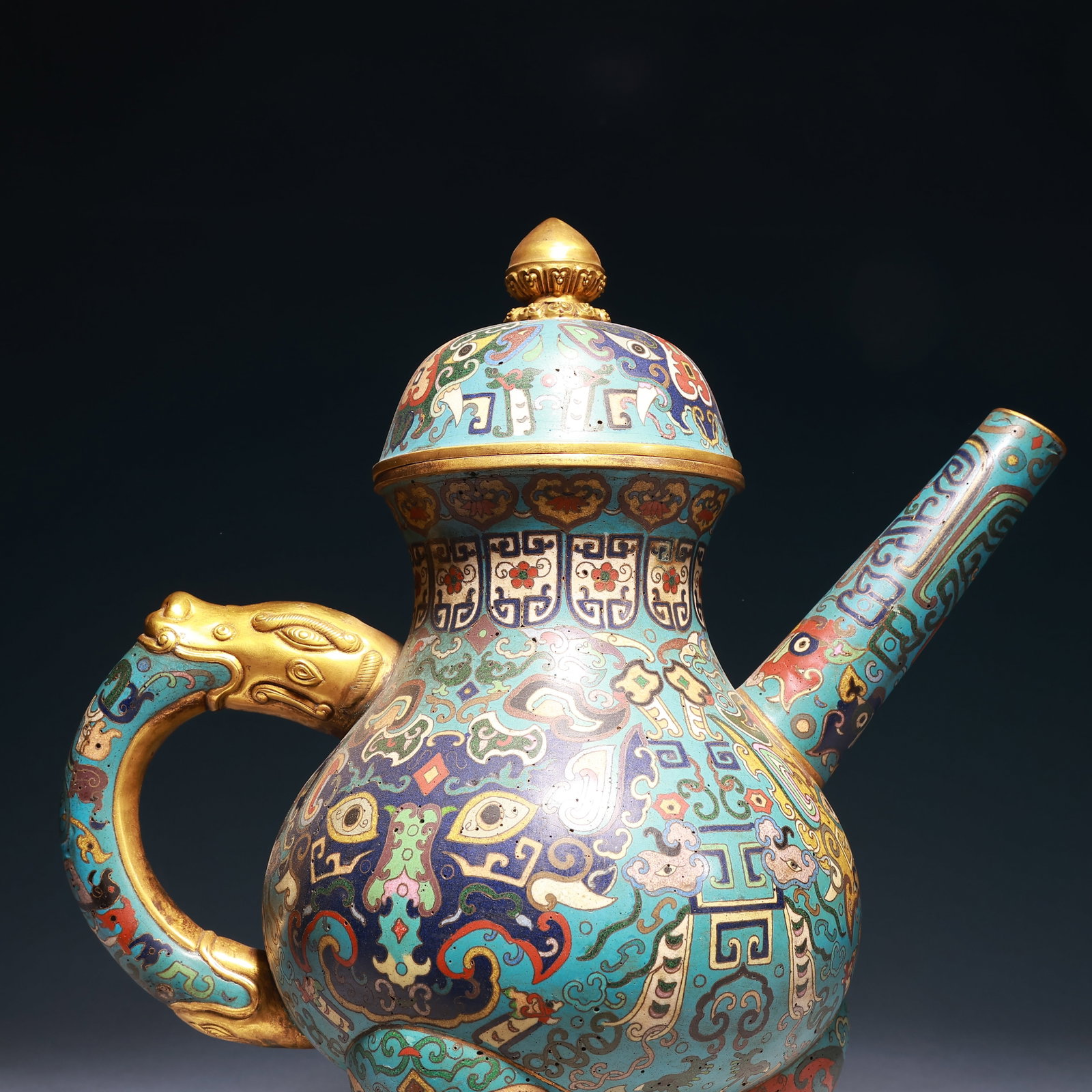 A Huge Cloisonne Beast-Face Pattern Tripod Teapot - 2