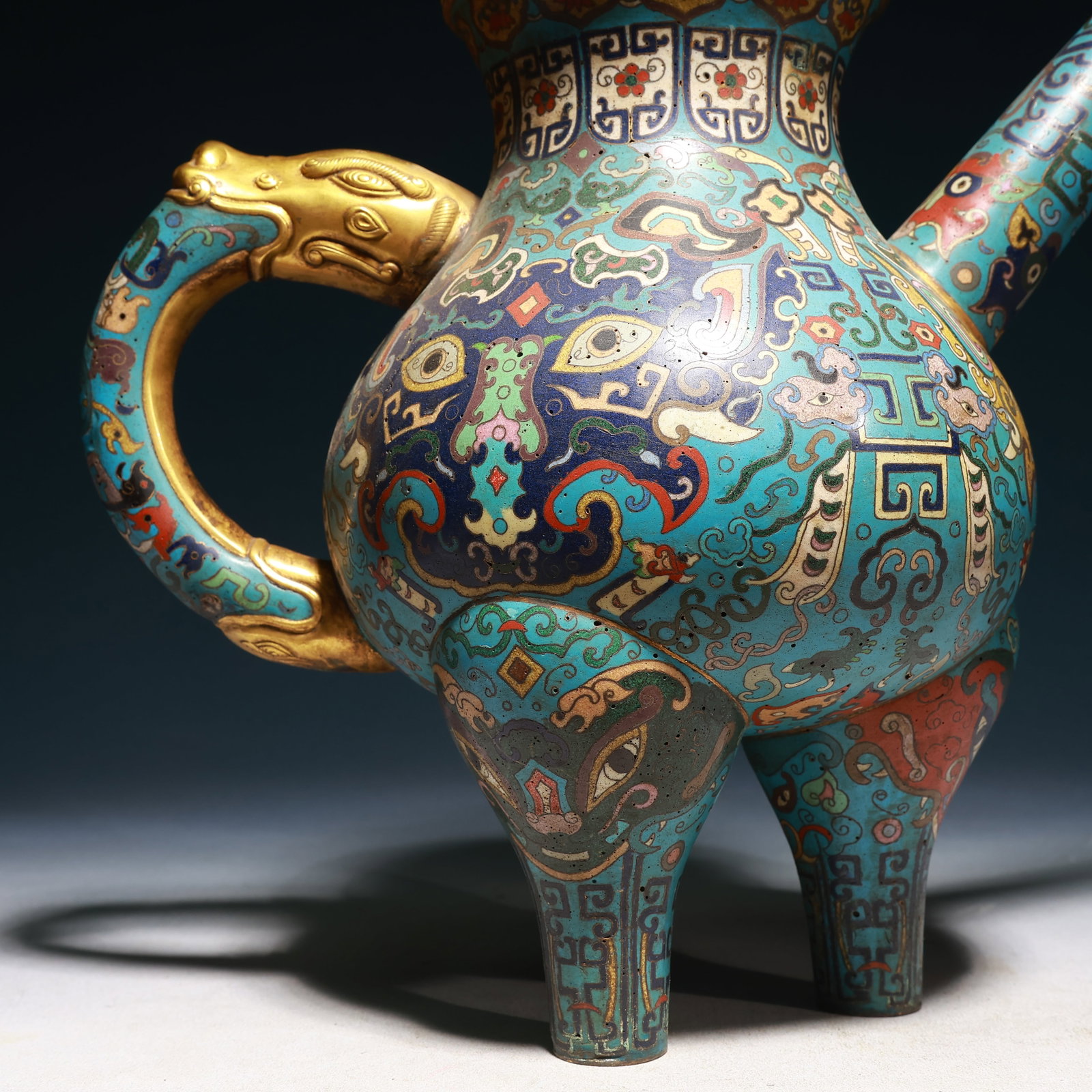 A Huge Cloisonne Beast-Face Pattern Tripod Teapot - 3