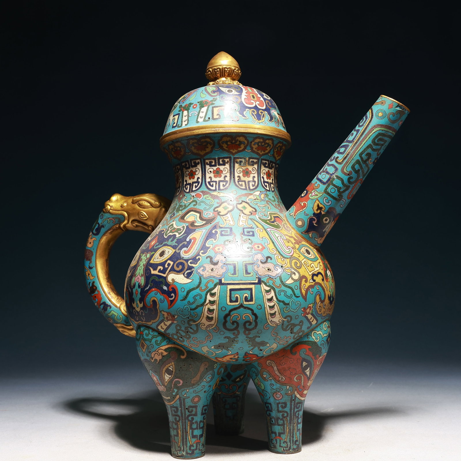 A Huge Cloisonne Beast-Face Pattern Tripod Teapot - 4