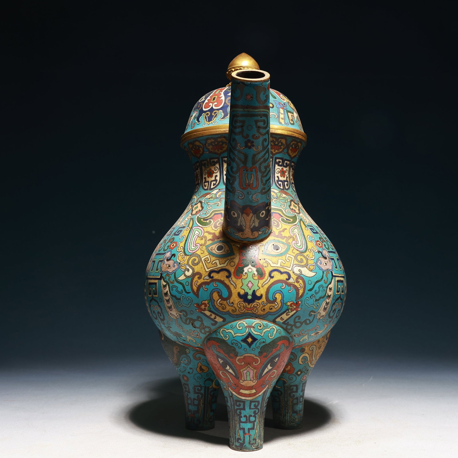 A Huge Cloisonne Beast-Face Pattern Tripod Teapot - 5