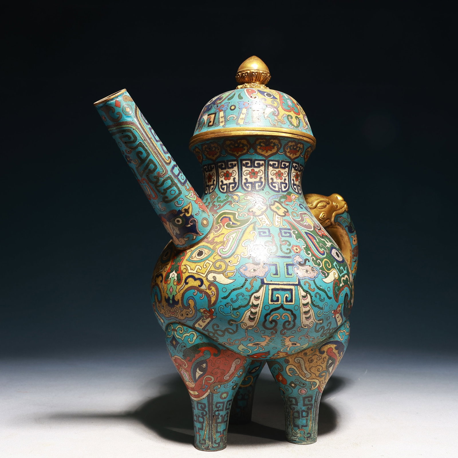 A Huge Cloisonne Beast-Face Pattern Tripod Teapot - 7