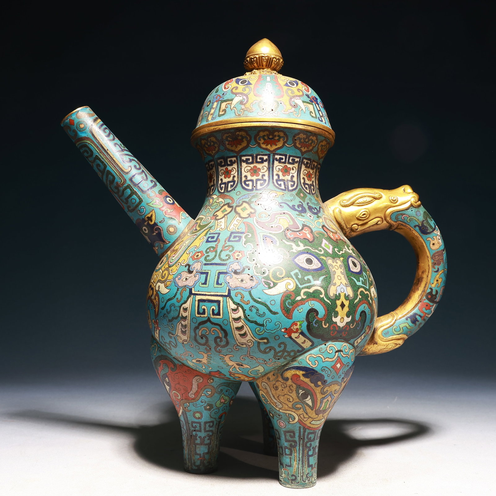 A Huge Cloisonne Beast-Face Pattern Tripod Teapot - 8