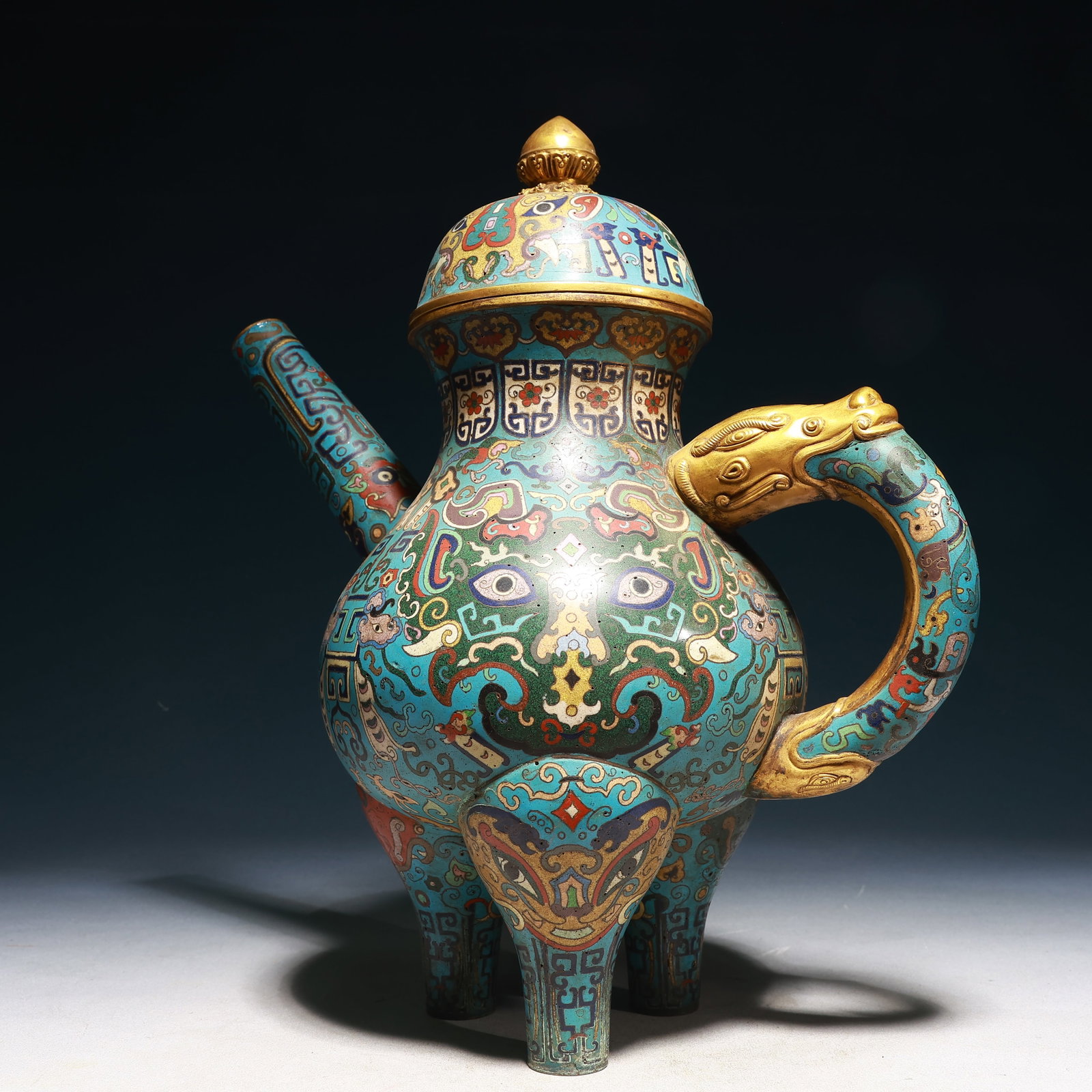 A Huge Cloisonne Beast-Face Pattern Tripod Teapot - 9