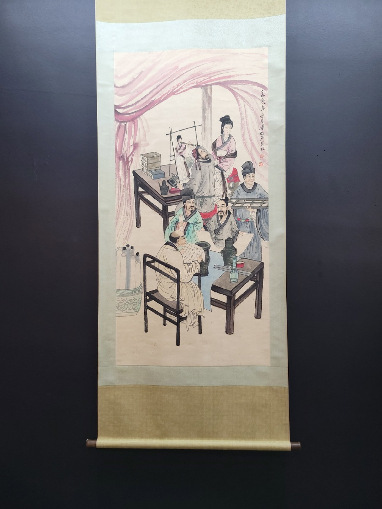 A Chinese Vertical Scroll Ink Painting of Character and Story on Paper,Fu Baoshi: A Chinese Vertical Scroll Ink Painting of Character and Story on Paper,Fu Baoshi,Size:(Without frame)26.8inx54.5in 一幅中国水墨人物故事Ĭ