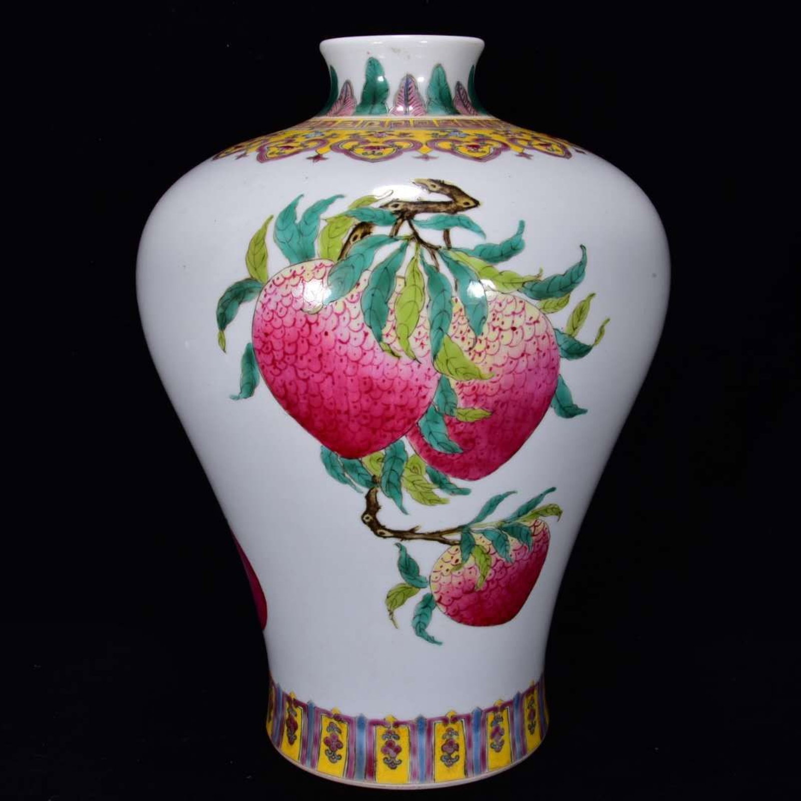 A Rare Famille-Rose Fruit Pattern Vase: A Rare Famille-Rose Fruit Pattern Vase,Qing Dynasty, China,Qianlong Six-character Mark,Size:12.6inx9.1in