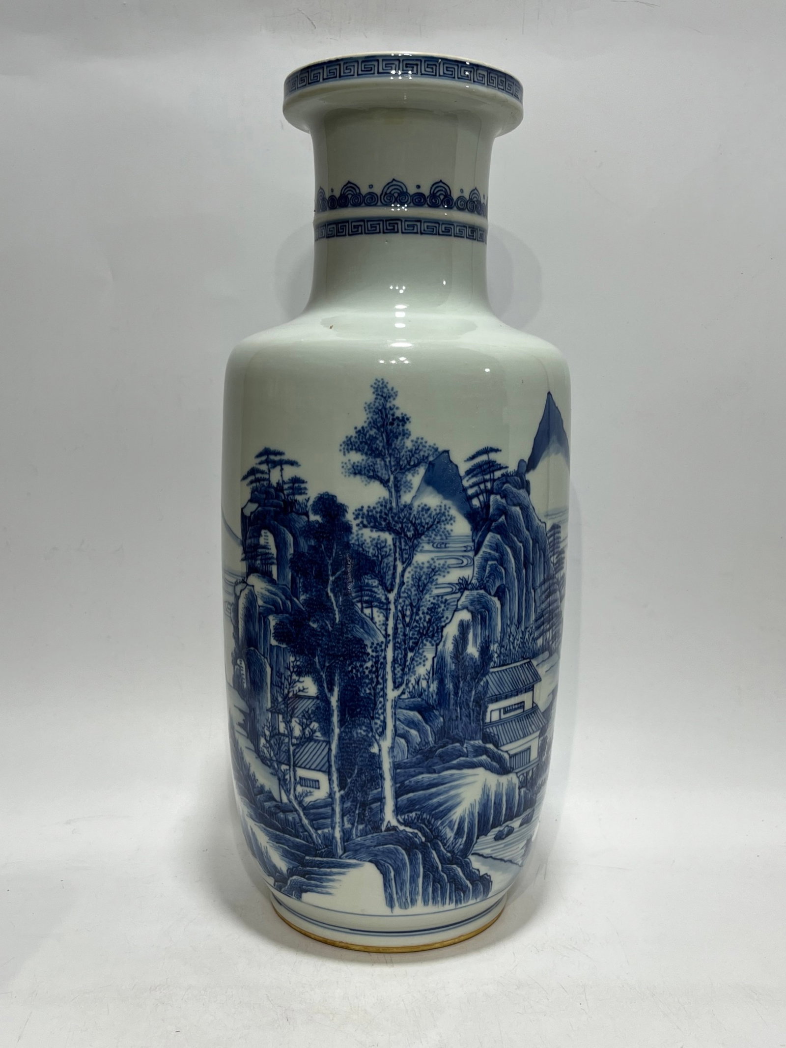 A Huge Blue and White Landscape and Figure Pattern Vase: A Huge Blue and White Landscape and Figure Pattern Vase,Qing Dynasty,China,Size:17.9in 青花山水人物纹瓶,中国清代