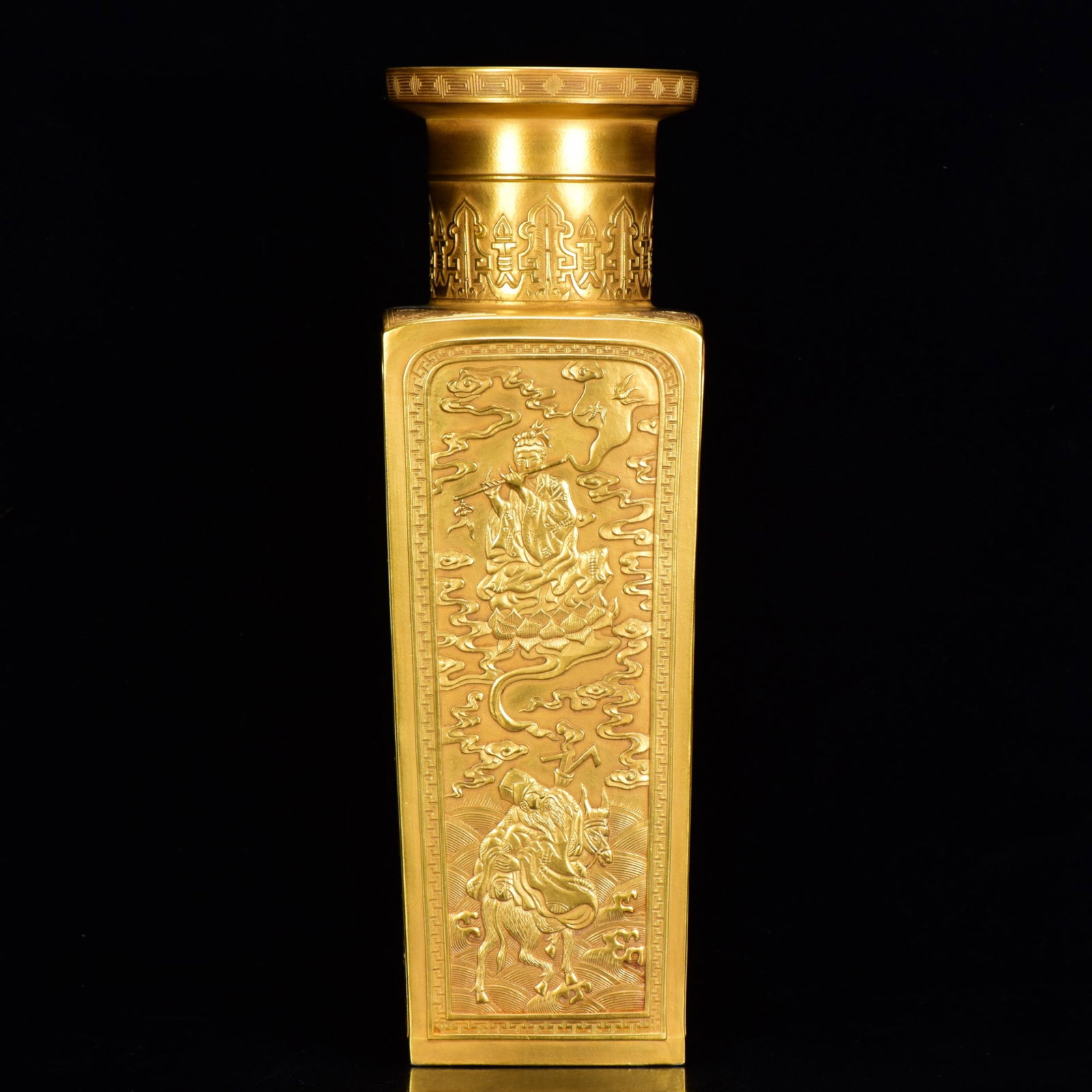 A Rare Gilt Seawater,Auspicious Cloud and Figure Pattern Vase: A Rare Gilt Seawater,Auspicious Cloud and Figure Pattern Vase,Qing Dynasty, China,Qianlong Six-character Mark,Size:14.6inx4.7in