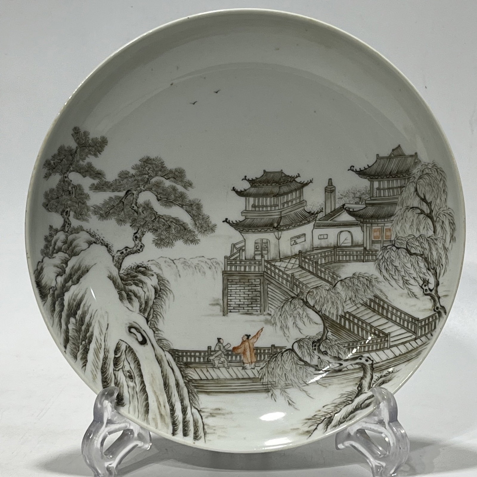 An Exquisite Ink Color Landscape and Figure Pattern Plate: An Exquisite Ink Color Landscape and Figure Pattern Plate,Qing Dynasty,China,With Mark,Size:8.7in
