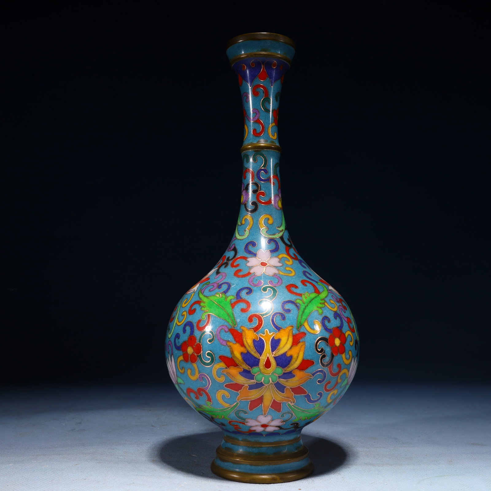 An Exquisite Cloisonne Lotus Pattern Vase: An Exquisite Cloisonne Lotus Pattern Vase,Qing Dynasty,China,Qianlong Four-character Mark,Size:10.6inx4.7inx4.7in,Weight:1150g