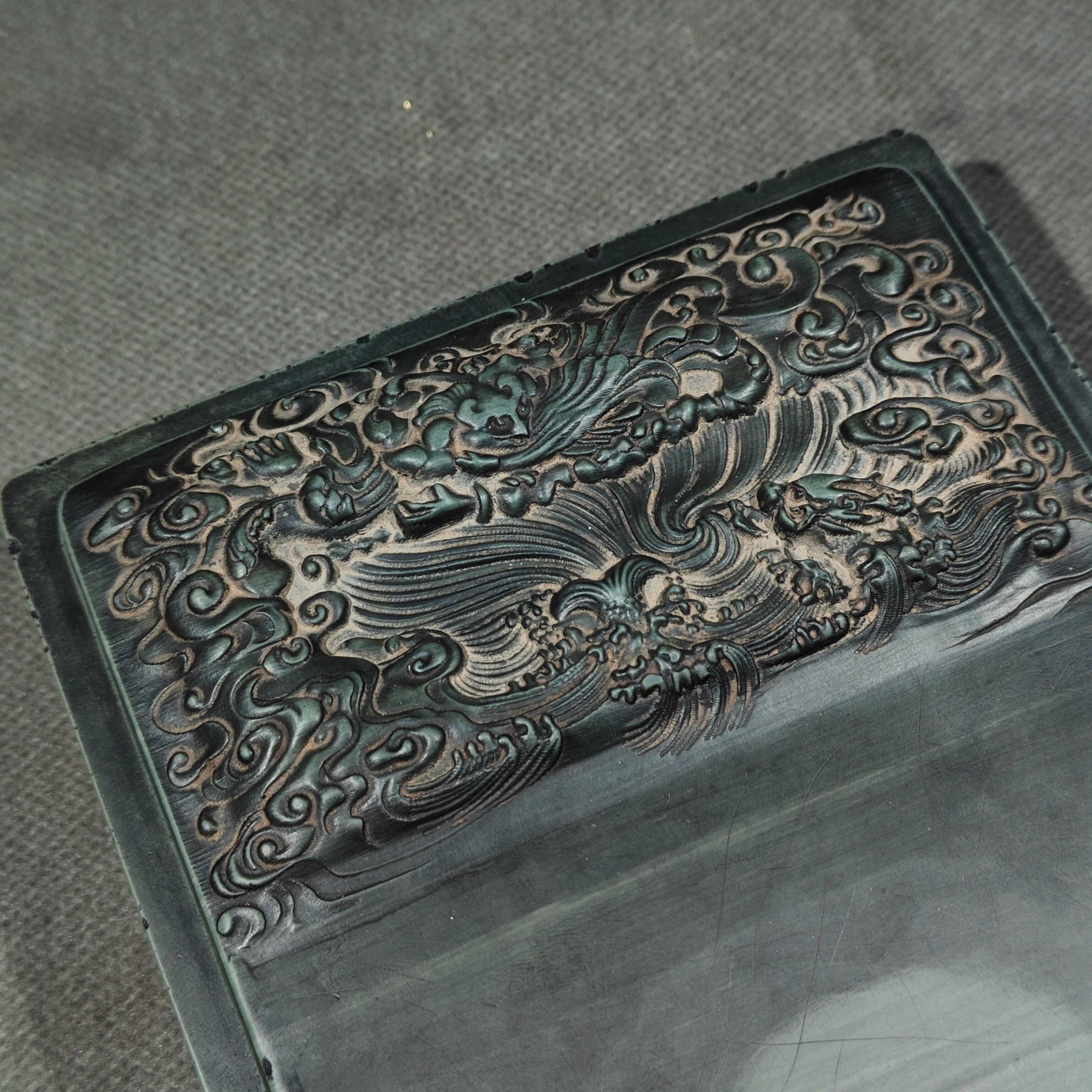 An Exquisite Auspicious Beast Pattern Inkstone,With Poem - 5