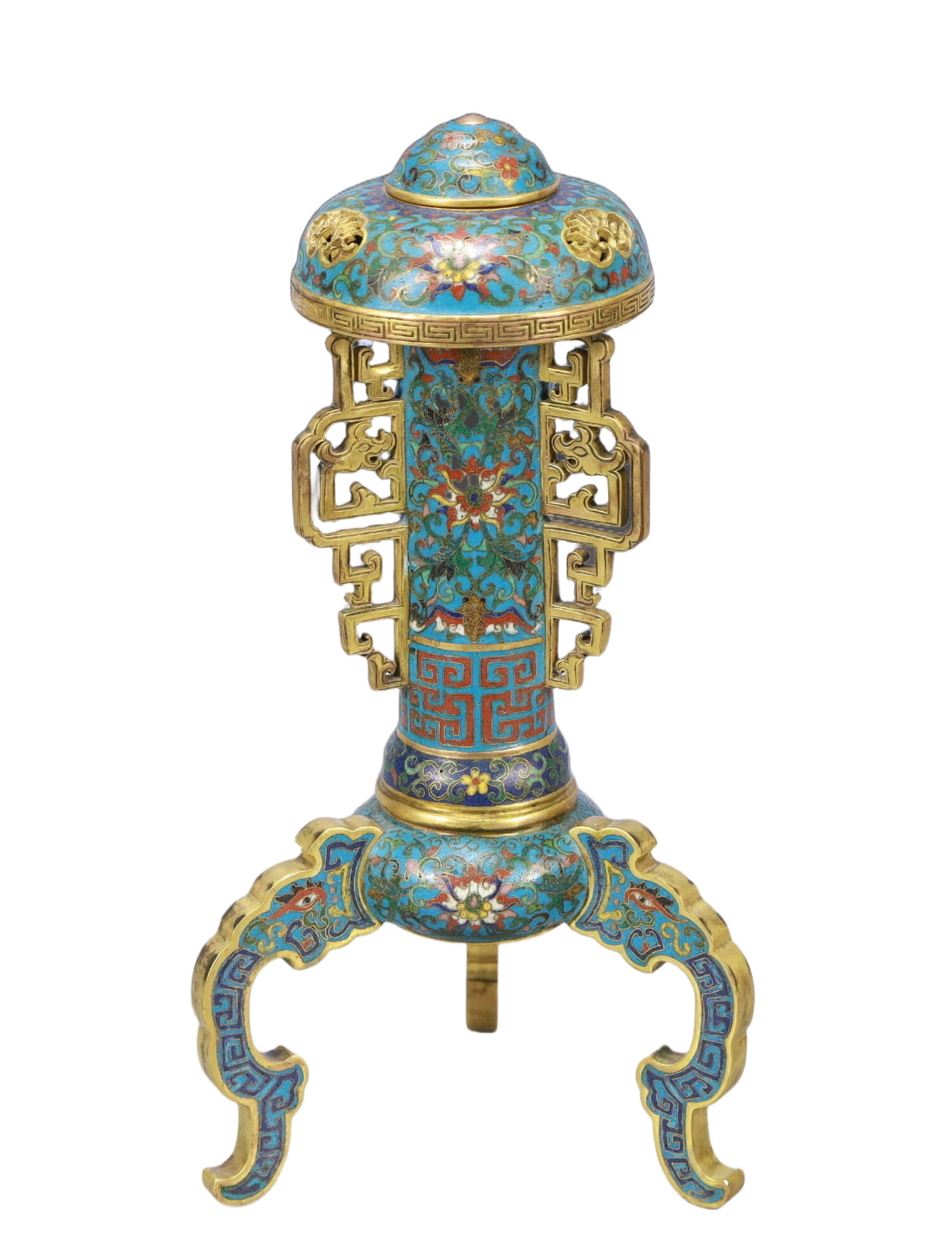 An Exquisite Cloisonne Lotus Pattern Hatstand: An Exquisite Cloisonne Lotus Pattern Hatstand,Qing Dynasty,China,Size:5.9inx11in,Weight:1600g 景泰蓝缠枝莲纹帽架,中国清代