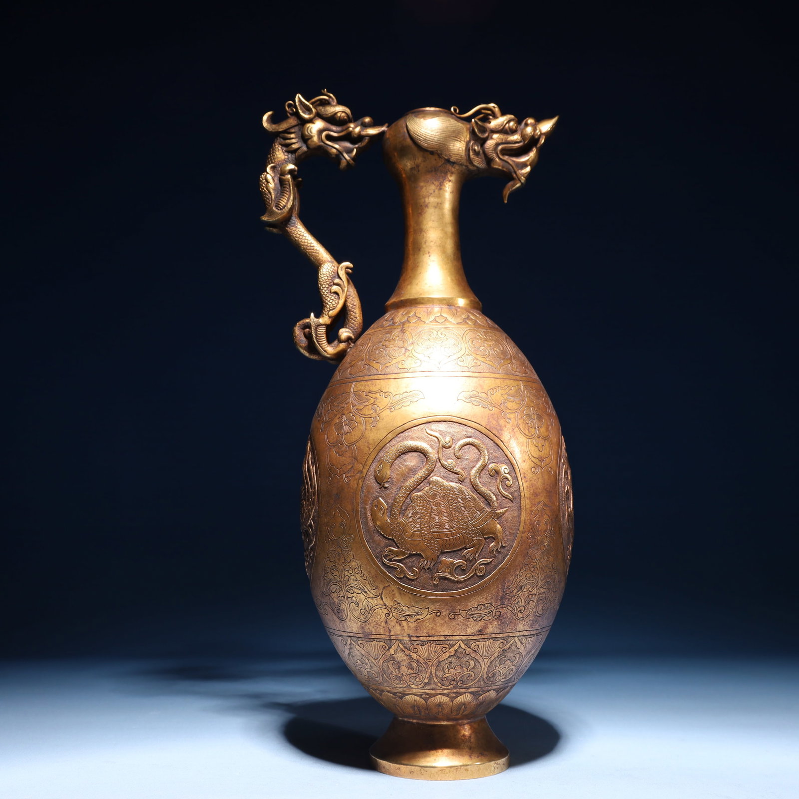 An Exquisite Gilt Bronze Auspicious Beast Pattern Ewer