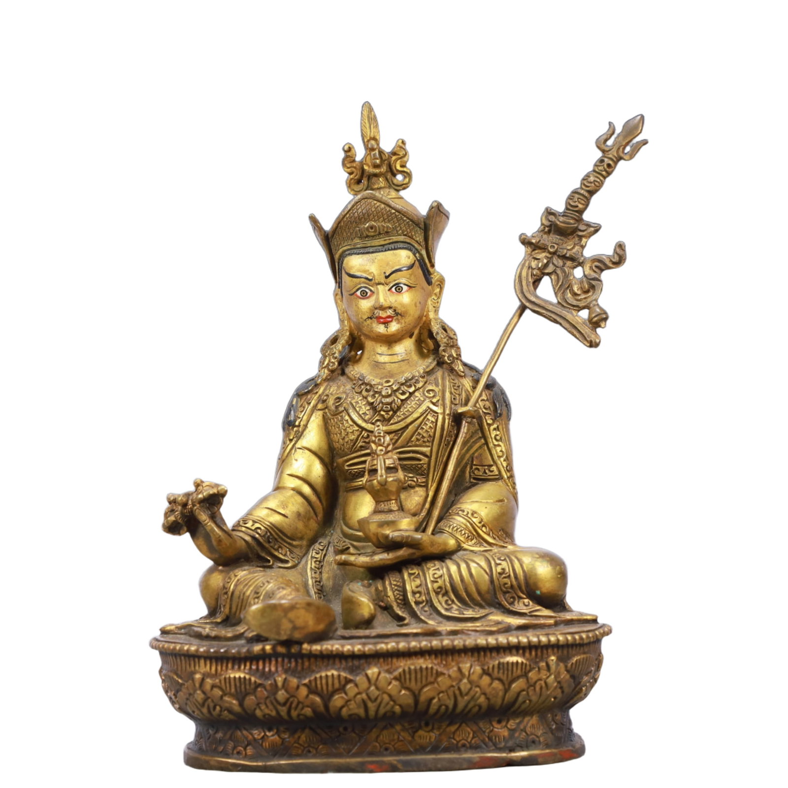 A Solemn Gilt Bronze Statue of Padma Sambhava: A Solemn Gilt Bronze Statue of Padma Sambhava,Ming Dynasty, China,Size:4.7inx3.9inx8.7in Weight:1450g