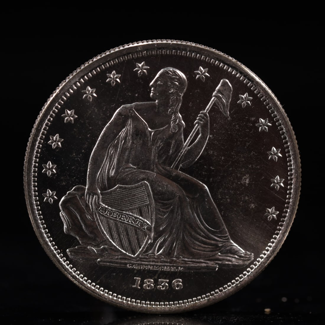 USA One Dollar 1856 Coin: American coin. IN GOD WE TRUST / LIBERTY / 1856 / UNITED STATES OF AMERICA / ONE DOL. Weight:26.9g.