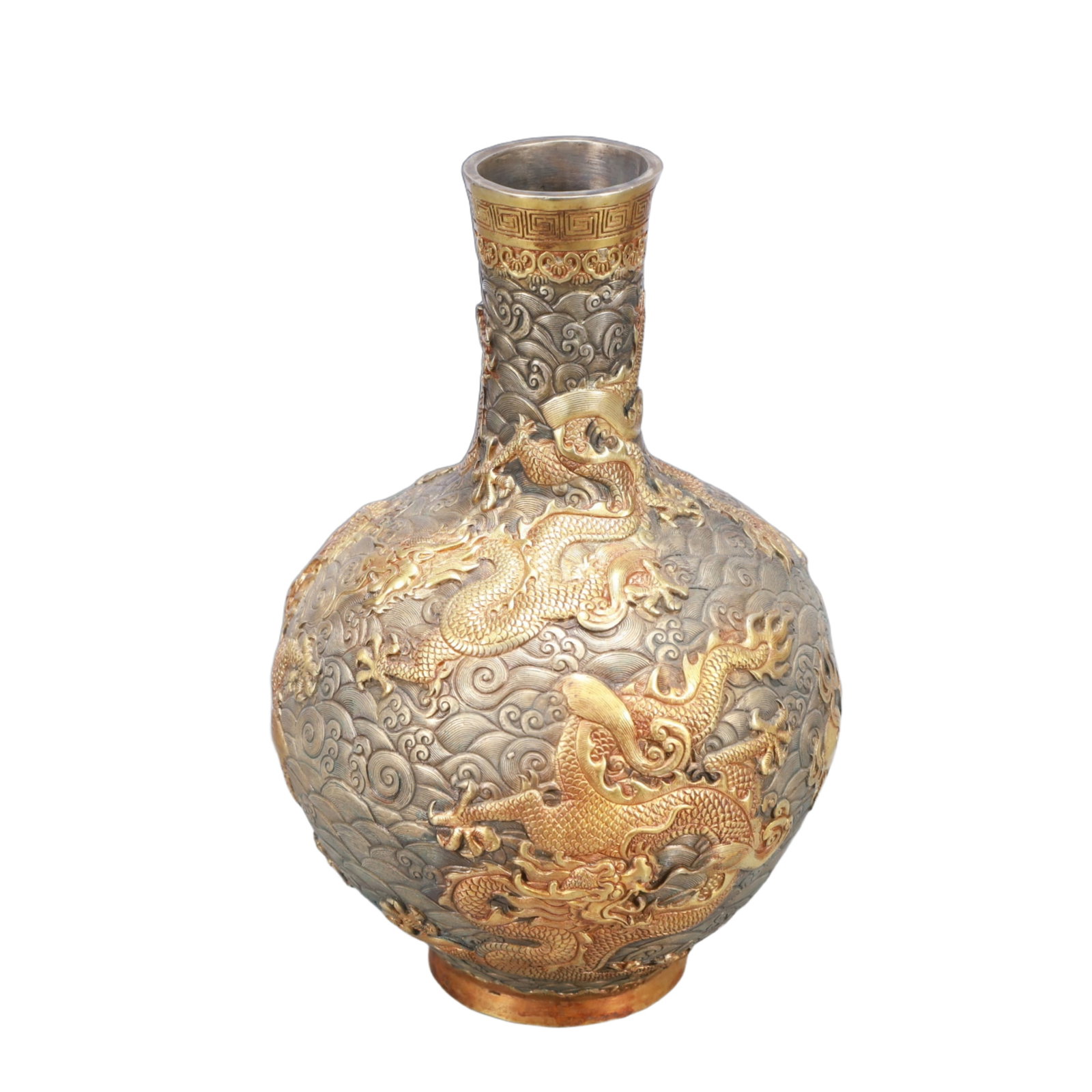 A Rare Gilt Silver Dragon Pattern Vase - 2