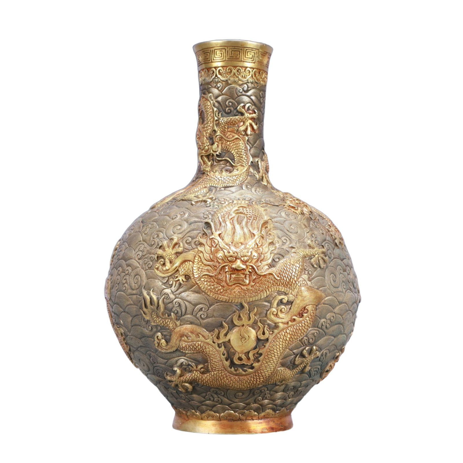 A Rare Gilt Silver Dragon Pattern Vase - 7