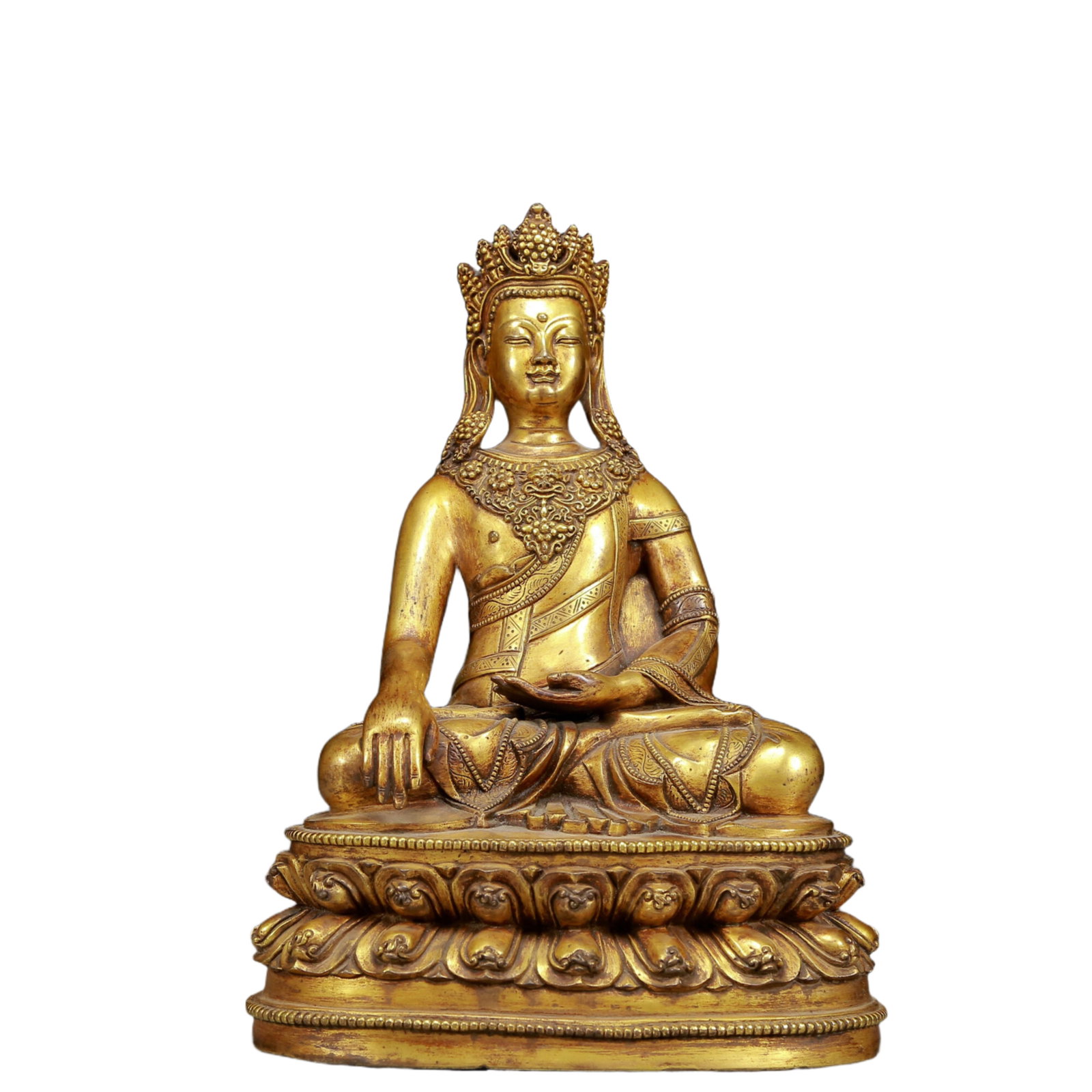 A Solemn Gilt Bronze Statue of Avalokitesvara: A Solemn Gilt Bronze Statue of Avalokitesvara,Ming Dynasty, China,Size:7.9inx5.5inx11.8in,Weight:5000g 铜鎏金观音像，明代