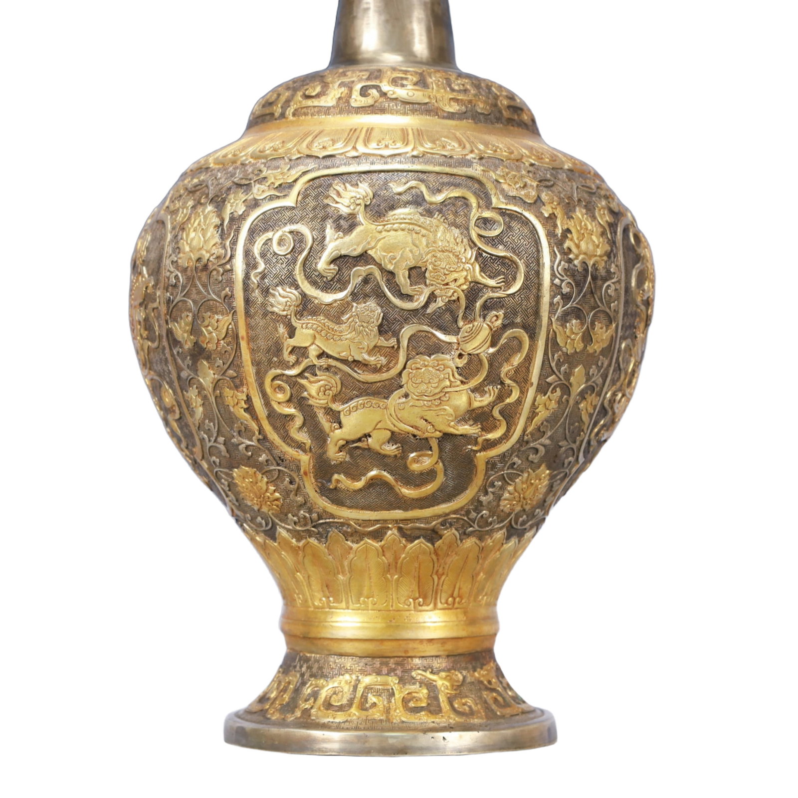 A Huge Gilt Silver Lion Pattern Vase - 3