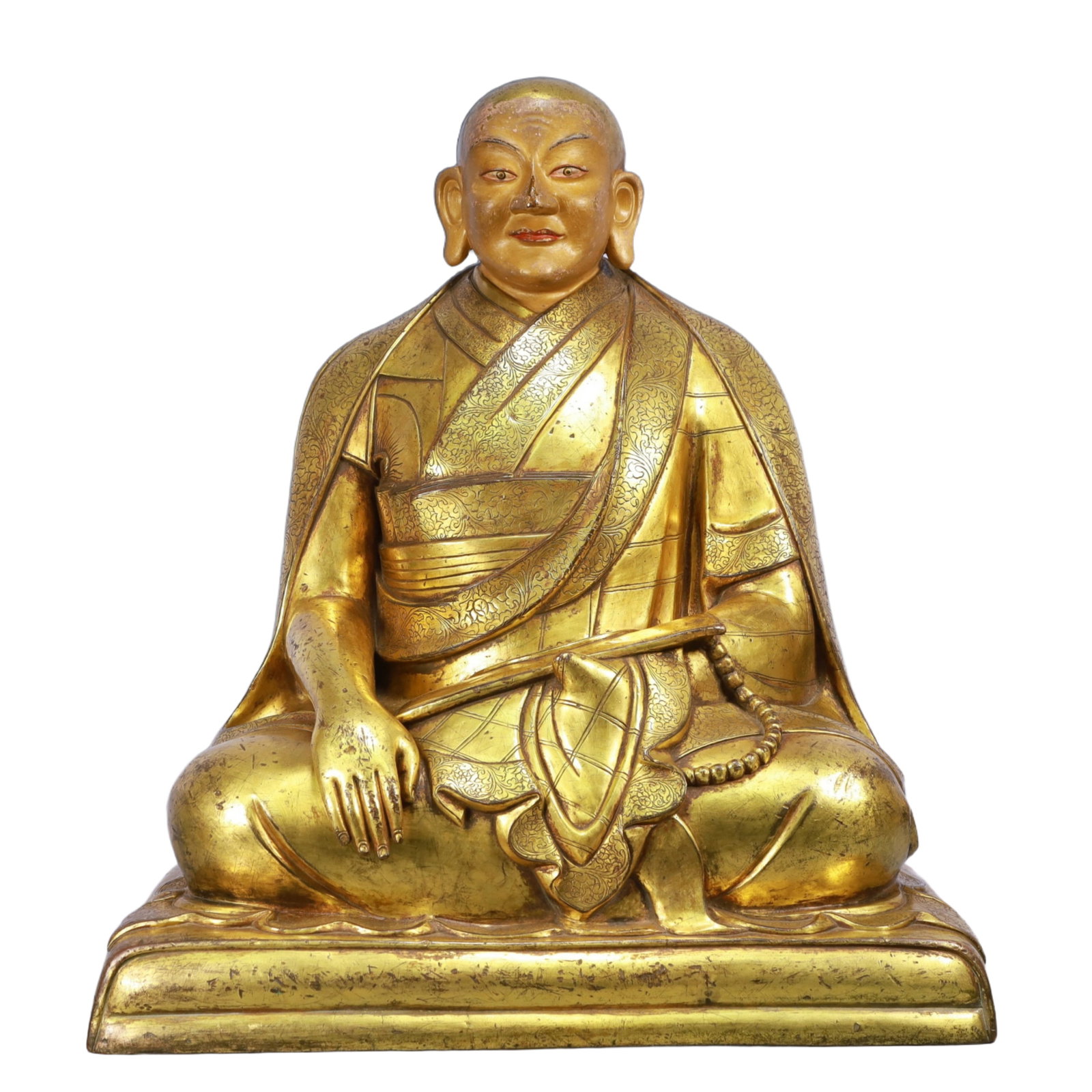 A Solemn Gilt Bronze Statue of Guru: A Solemn Gilt Bronze Statue of Guru,Ming Dynasty, China,Size:20.1inx12.6inx23.6in,Weight:41550g 铜鎏金上师像,中国明代
