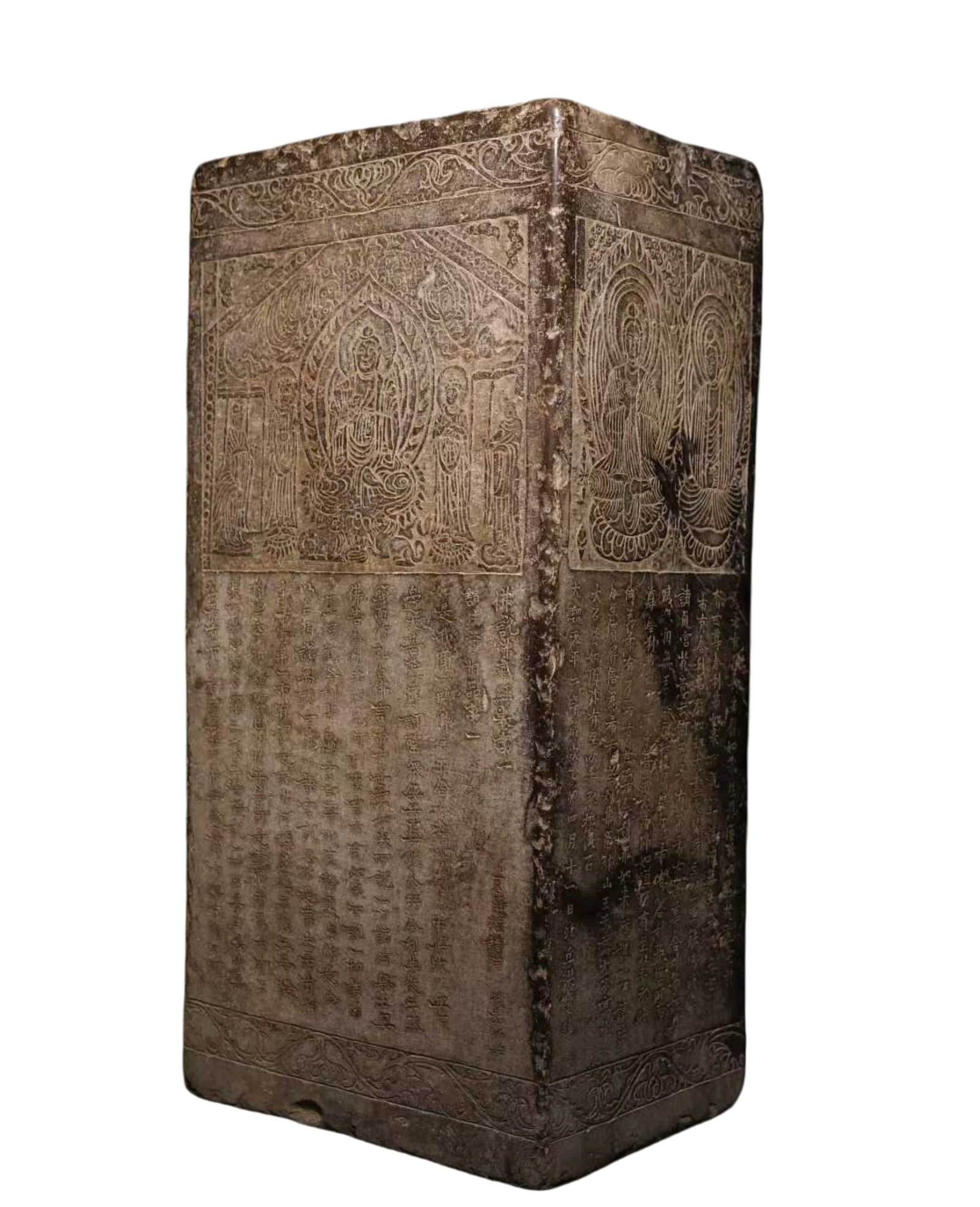 A Solemn Limestone Craved Buddha Pillar,With Scriptures - 3