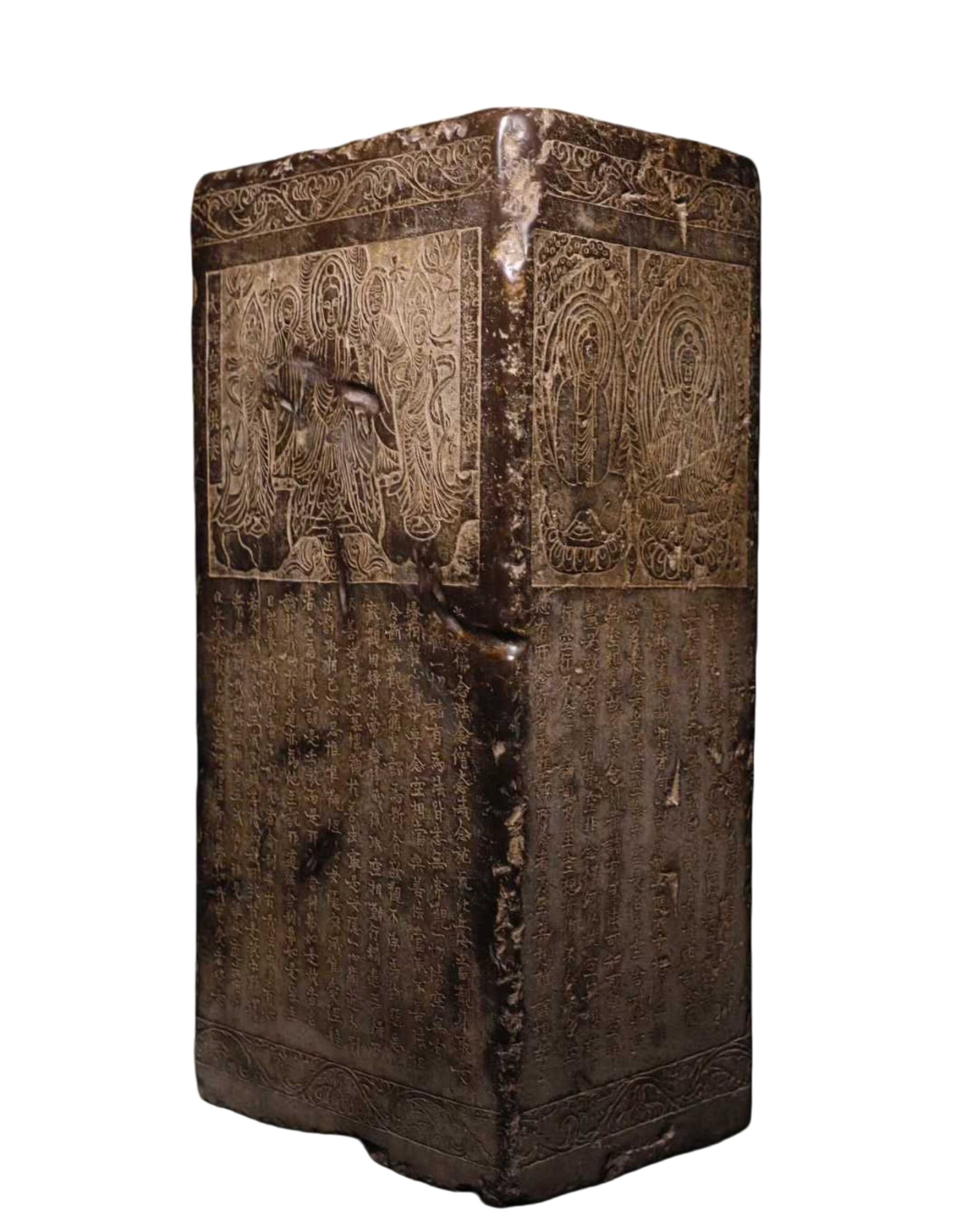 A Solemn Limestone Craved Buddha Pillar,With Scriptures - 7