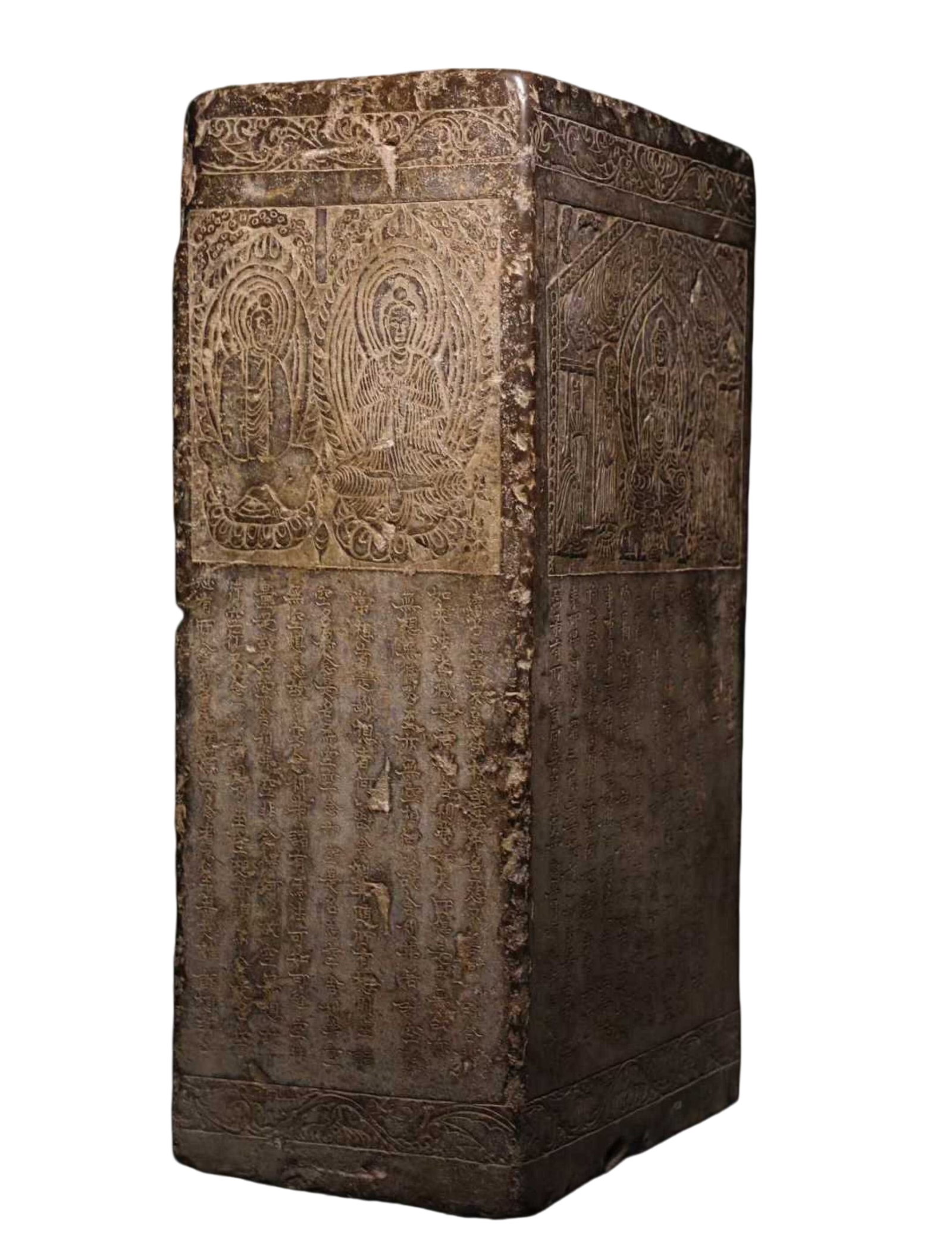 A Solemn Limestone Craved Buddha Pillar,With Scriptures - 9