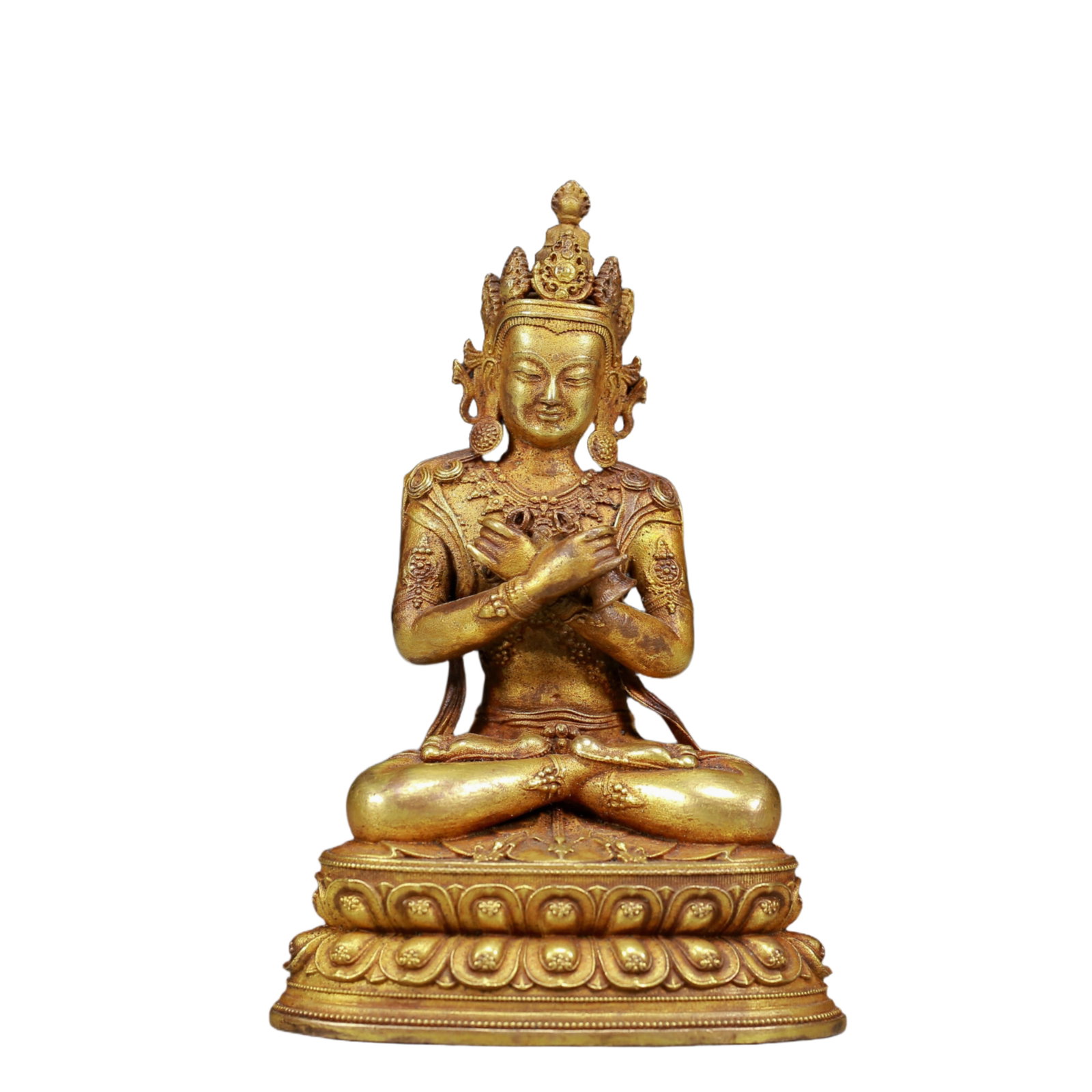 A Solemn Gilt Bronze Statue of Vajra: A Solemn Gilt Bronze Statue of Vajra,Ming Dynasty, China,Size:2.8inx2inx3.9in,Weight:275g 铜鎏金金刚像，明代