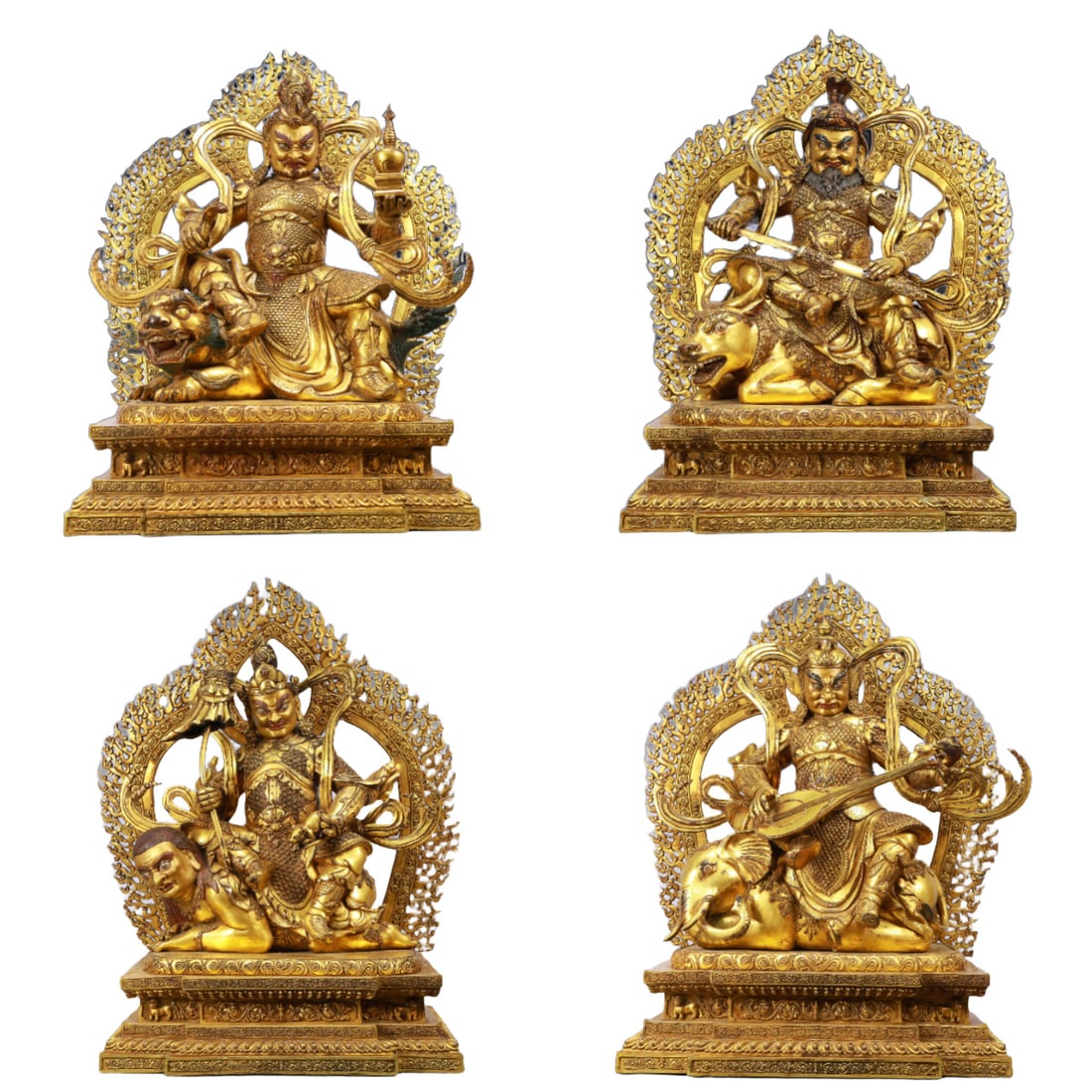 A Set of Solemn Gilt Bronze Statue of Heavenly King: A Set of Solemn Gilt Bronze Statue of Heavenly King,Ming Dynasty, China,Yongle Six-character Mark,Size:17.3inx12.6inx25.4in,Total Weight:131200g