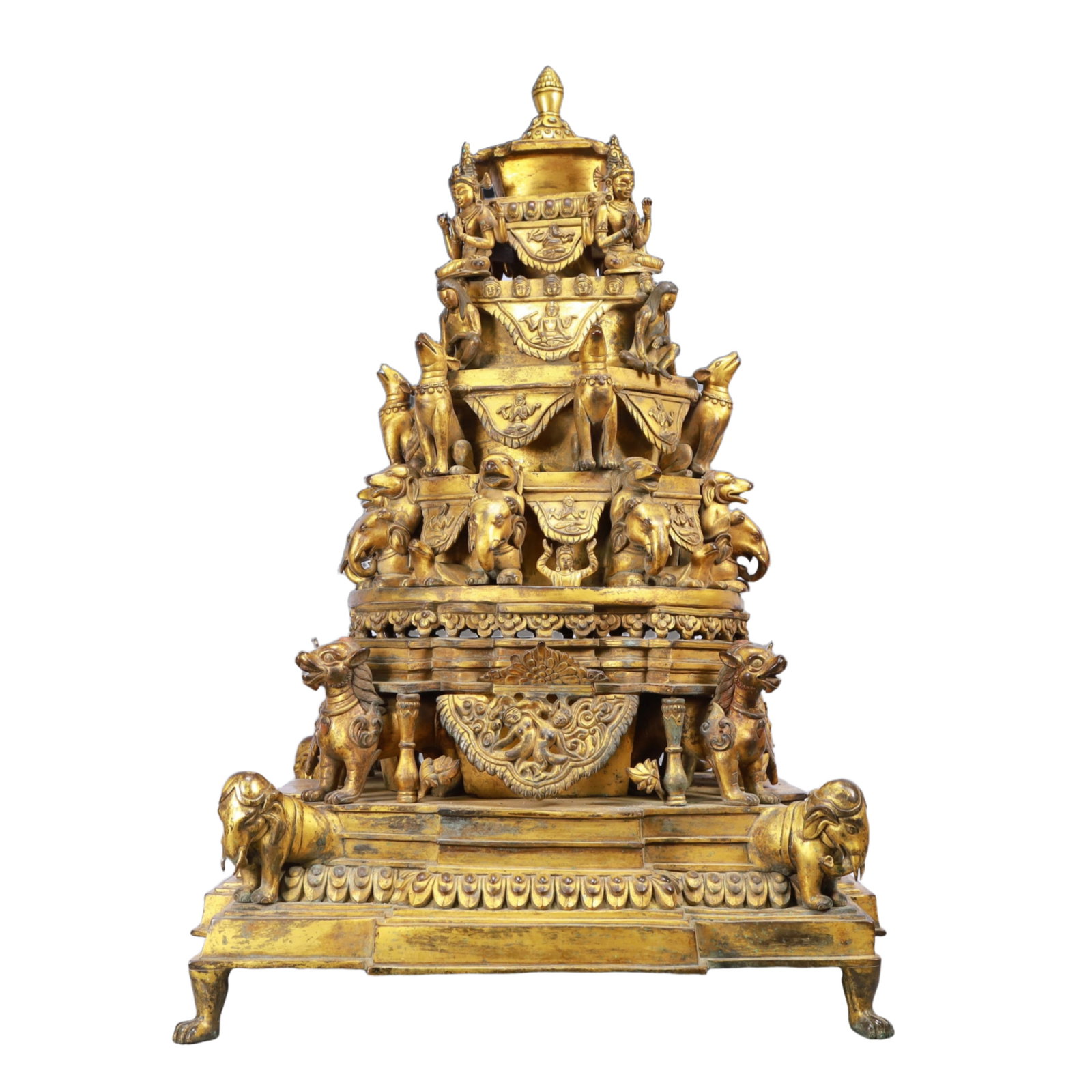 A Rare Gilt Bronze Pagoda: A Rare Gilt Bronze Pagoda,Ming Dynasty, China,Size:19.7inx28.3in 铜鎏金佛塔,中国明代