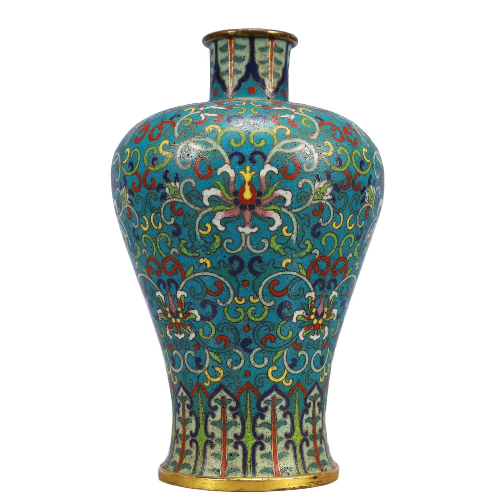 An Exquisite Cloisonne Lotus Pattern Vase: An Exquisite Cloisonne Lotus Pattern Vase,Qing Dynasty, China,Qianlong Four-character Mark,Size:4.3inx7.9in,Weight:800g 景泰蓝缠枝莲纹瓶,中国