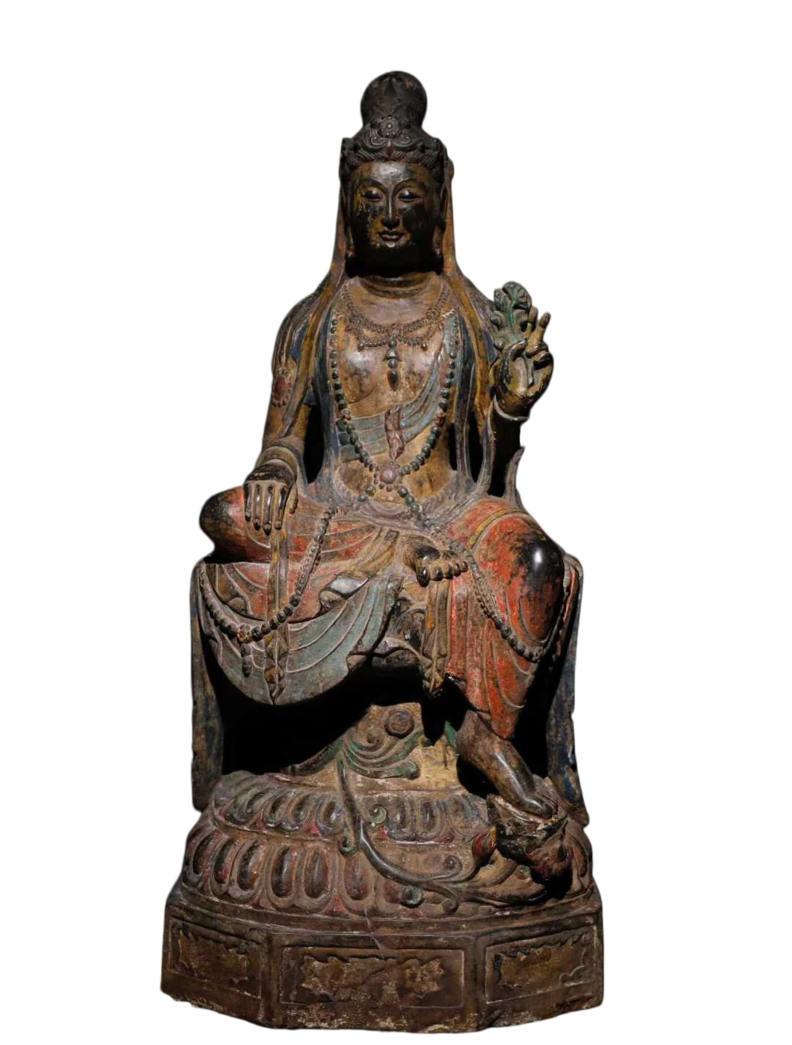 A Solemn Limestone Painted Color Statue of Avalokitesvara (1 of 5)